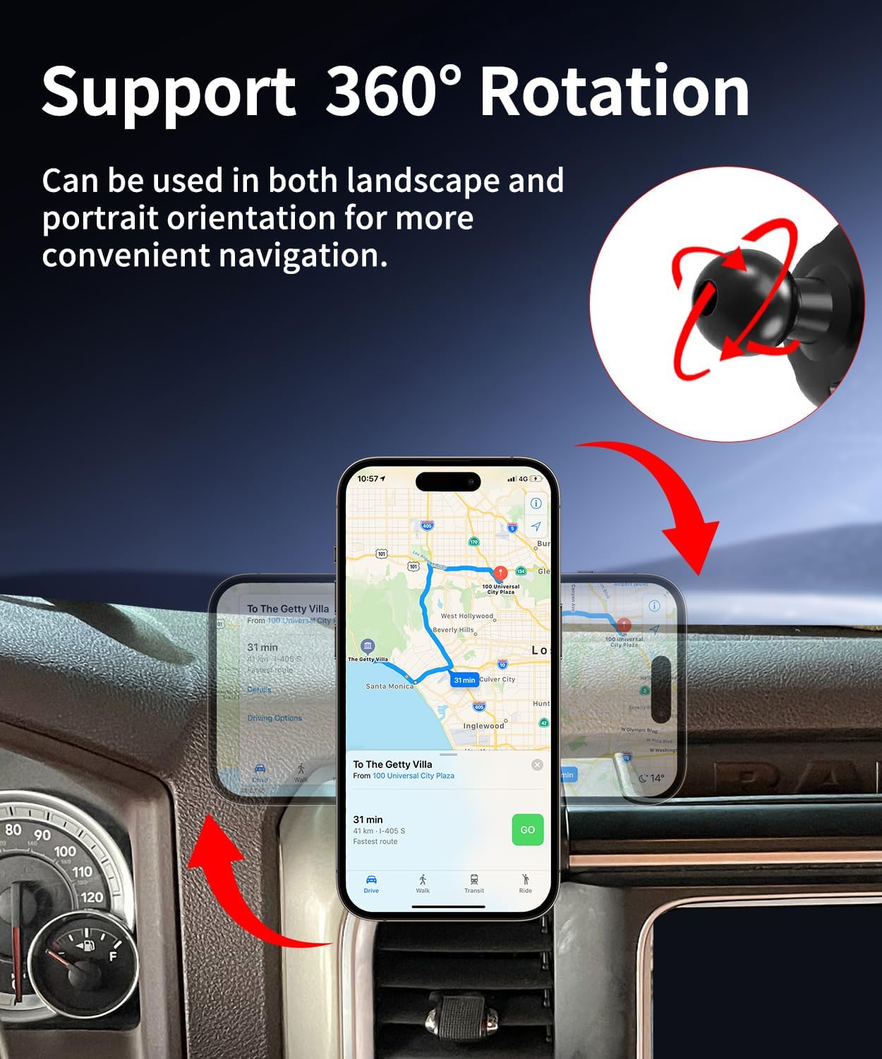 Car Phone Holder for 2013-2018 Dodge Ram 1500 2500 3500 Auto Accessories, Cell Phone Mount Compatible with MagSafe, 360° Rotation, Hands Free Not Affect Air Vent