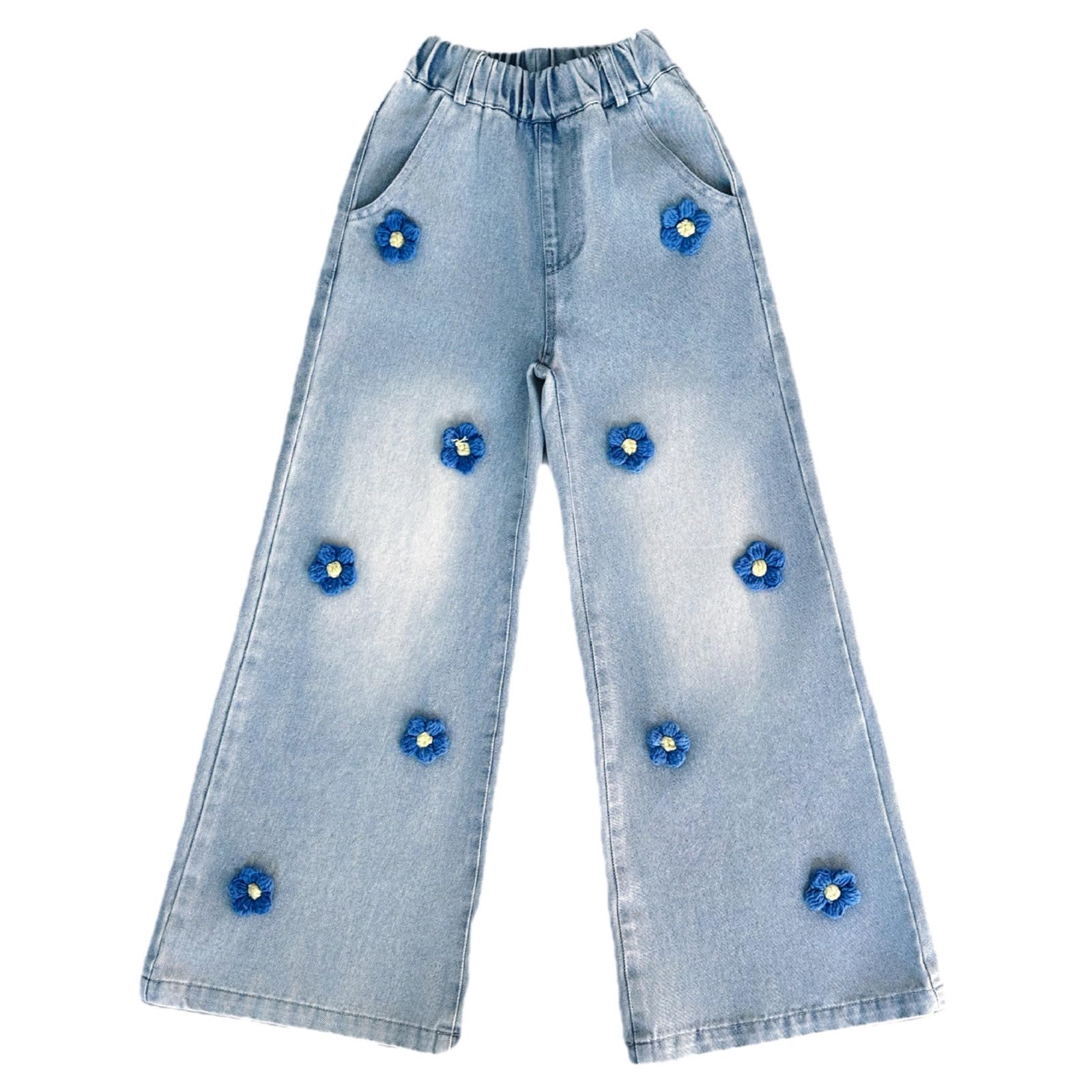 Pantalones vaqueros anchos para niñas con cintura elástica cómodos 5