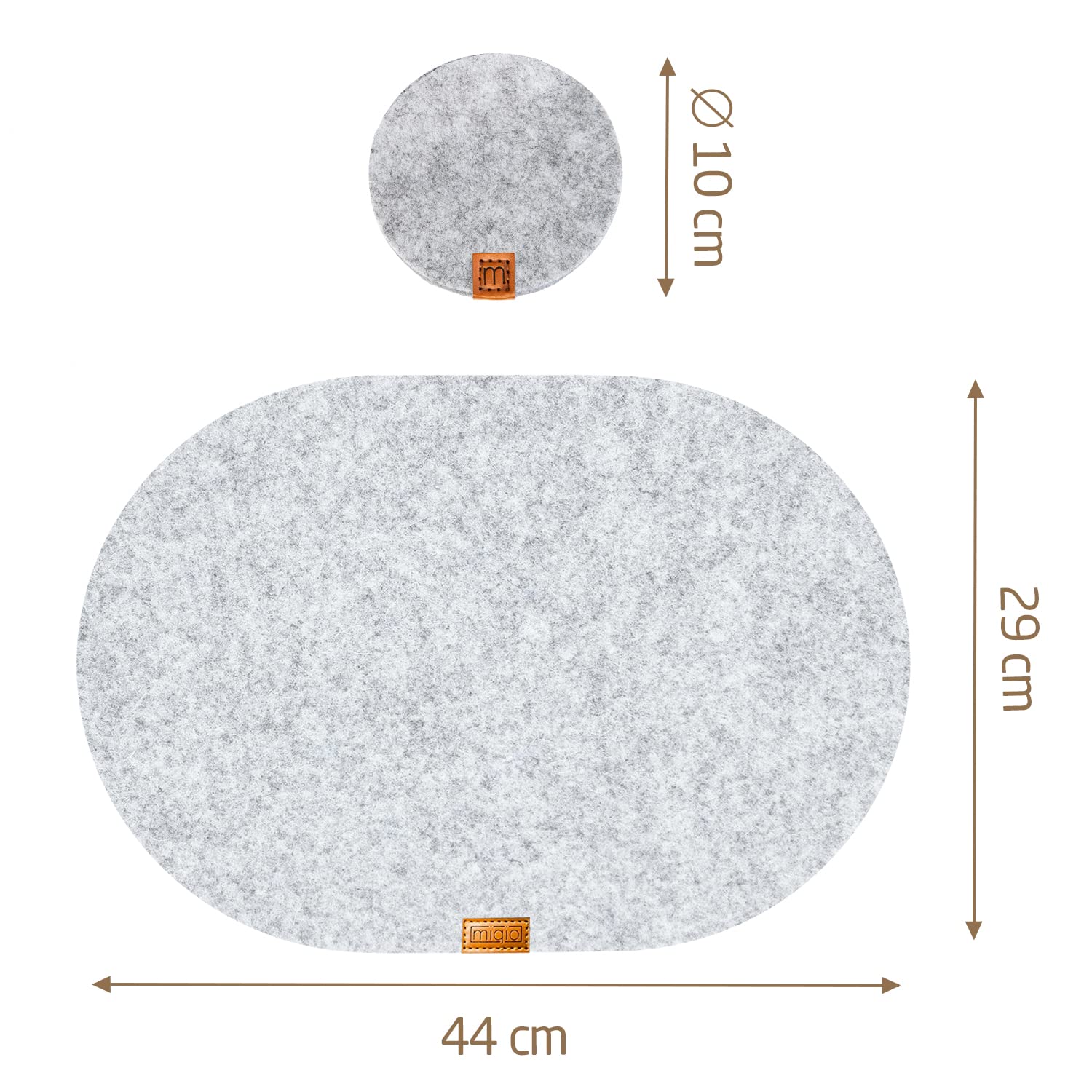 MIQIO Filz-Tischsets Oval – 12-teiliges Set (6 Platzsets + 6 Glasuntersetzer) Aus Recyceltem PET, Waschbar & Schadstoffgeprüft