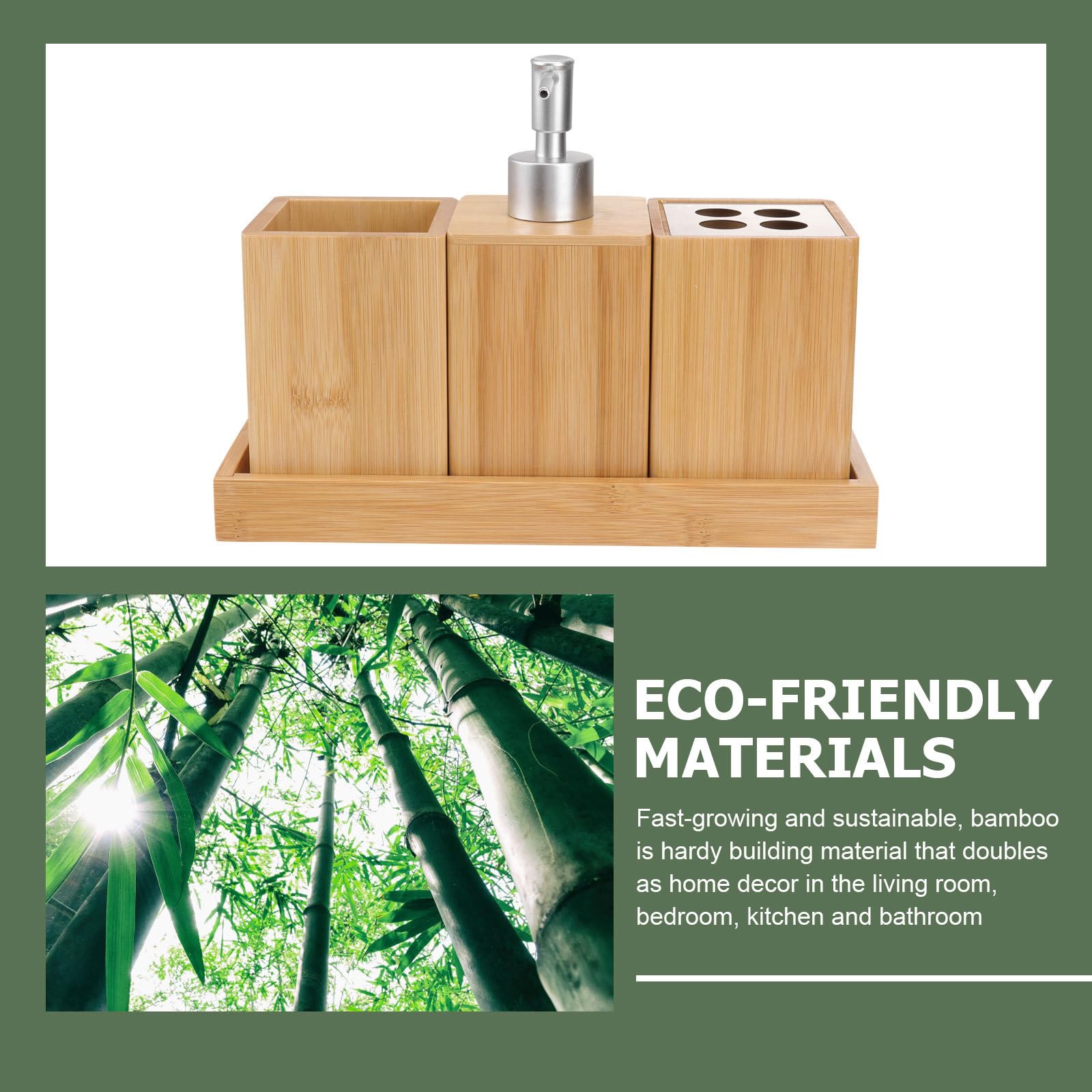 Set Bagno Accessori Bamboo 4 Pezzi in Ceramica e Legno di Bambù Design Elegante, Facile da Pulire e Protezione per Superfici di Lavaggio