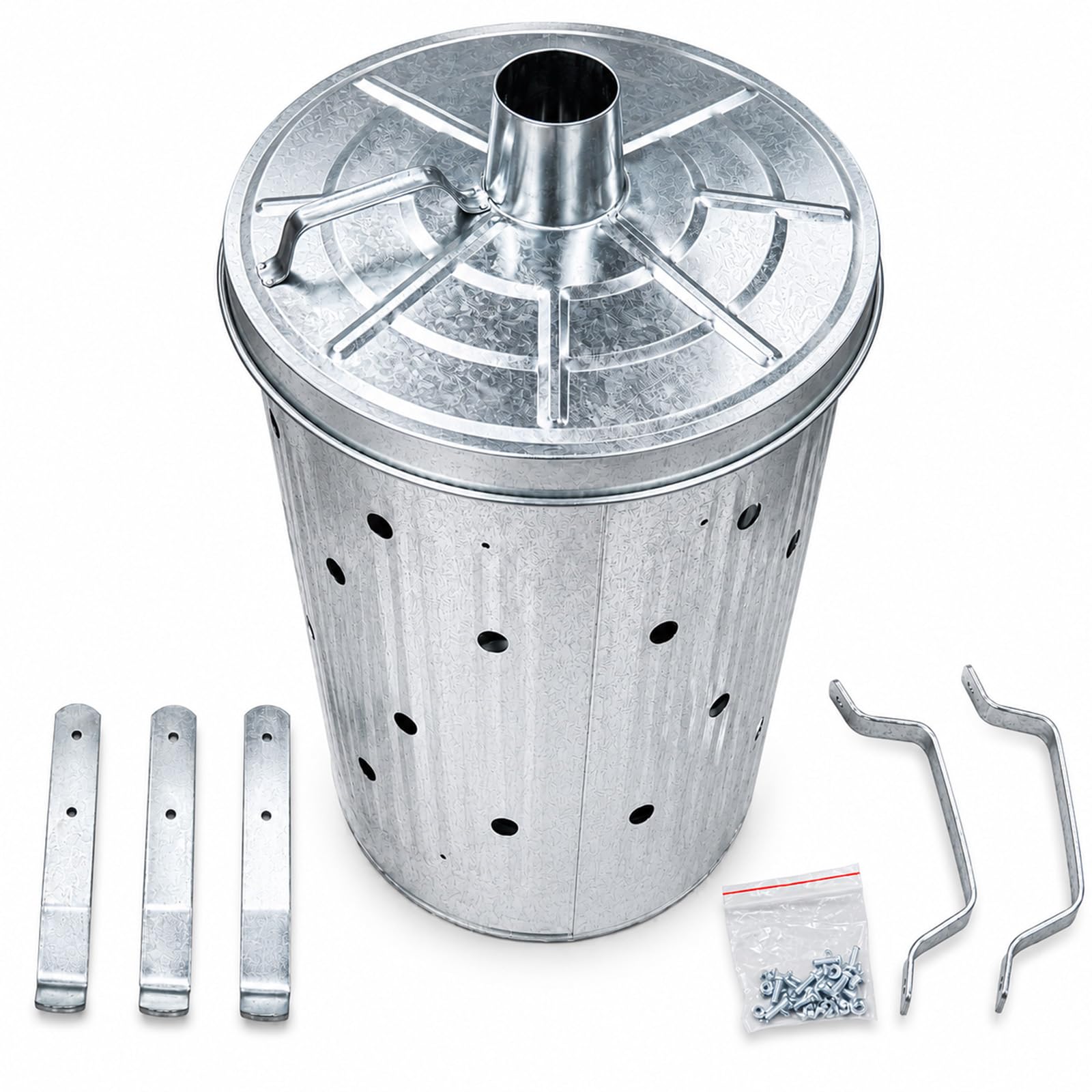 BURI 2 unidades de 75 l cada uno de 47 x 74 cm metal galvanizado con tapa para el jardín, brasero de jardín, brasero, brasero, cestas, braseros para el jardín, brasero para exteriores
