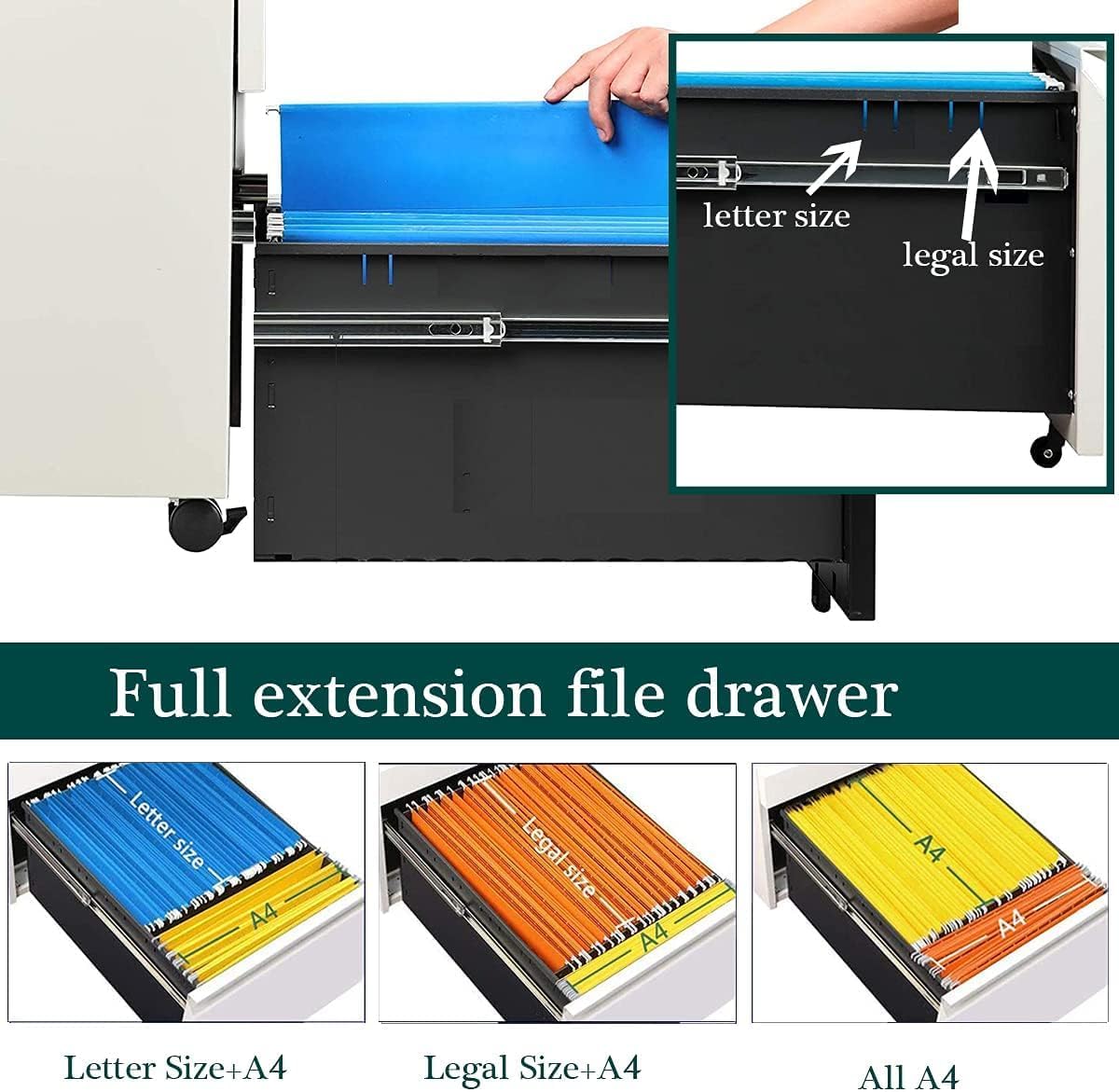 3 Drawer Mobile File Cabinet with Lock, Under Desk Metal Filing Cabinet for Legal/Letter/A4 File, Fully Assembled Except Wheels (White)