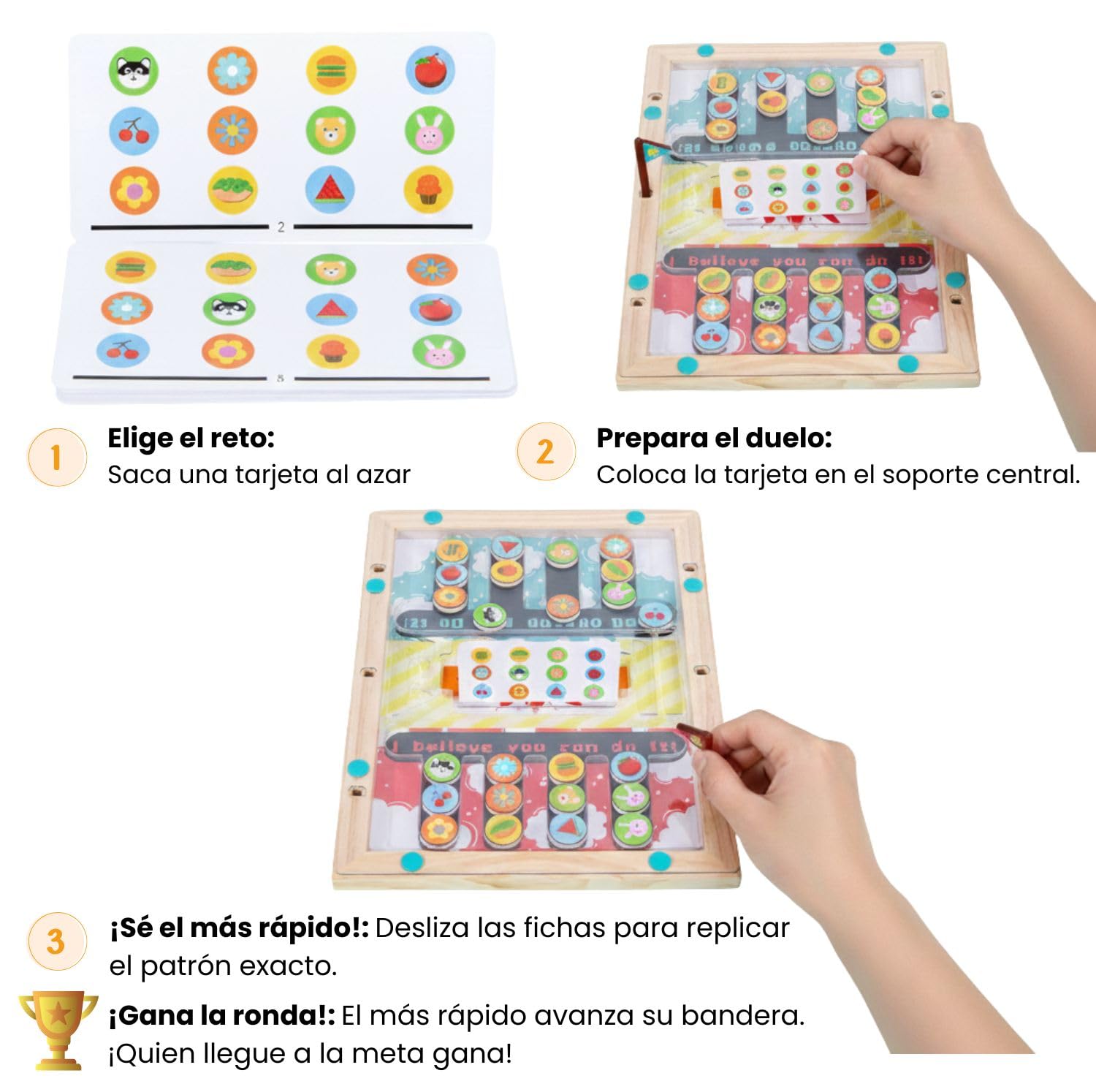 Juego Educativo Madera Montessori Batalla Colores Formas Niños 3 Años Puzzle Deslizante Lógica Tablero Doble Cara Competición Motricidad Fina Regalo Navidad Cumpleaños Juguete Aprendizaje Preescolar — view 4