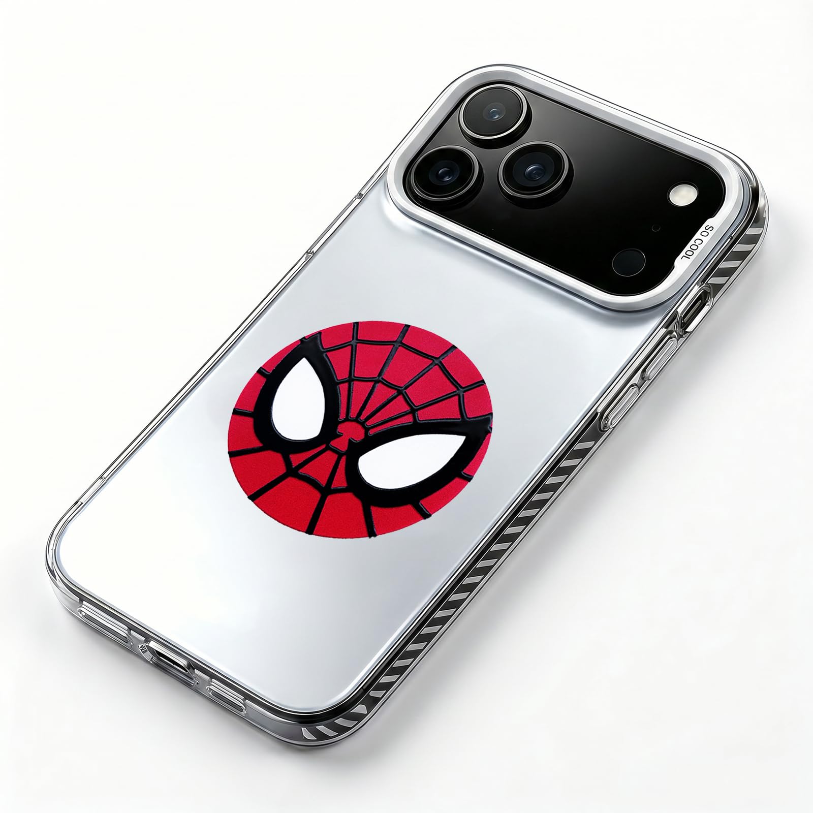 Spider-Man Face Phone Case, Full Protection TPU Phone Cover for iPhone 18 Pro/17 Pro, Red Black Superhero Spider Design for Marvel Fans, Silver-Plated