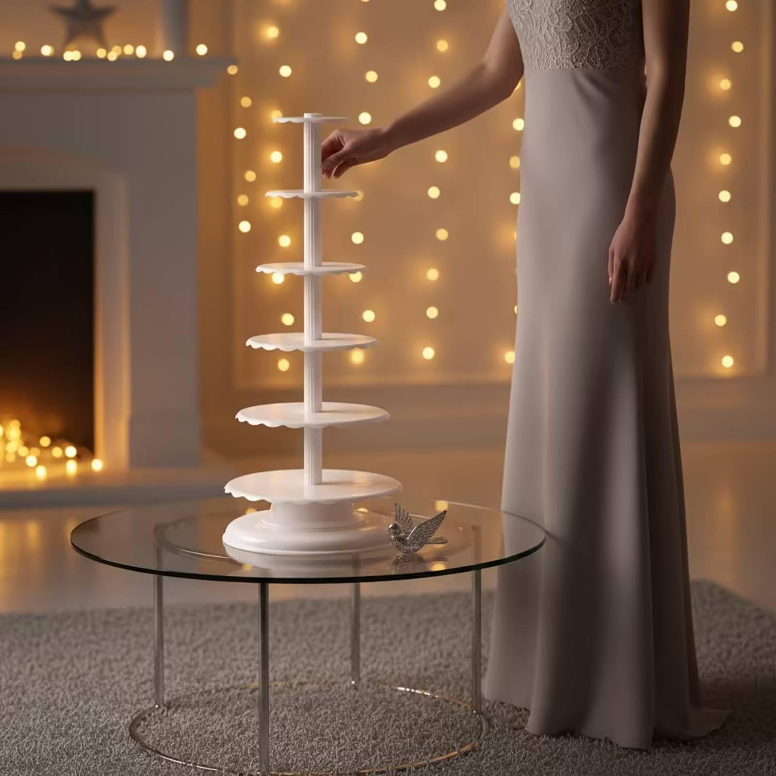 MagiDeal Support à Gâteaux à Six Niveaux avec Plaques Graduées en Plastique Blanc Robuste pour Présenter sserts et Pâtisseries Lors Mariages et Réceptions