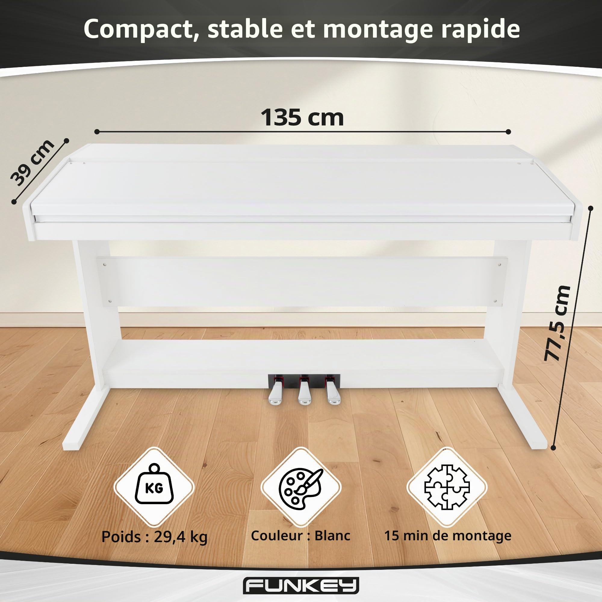 FunKey DP-88 II piano numérique blanc set avec banquette de synthé, casque, méthode d'apprentissage