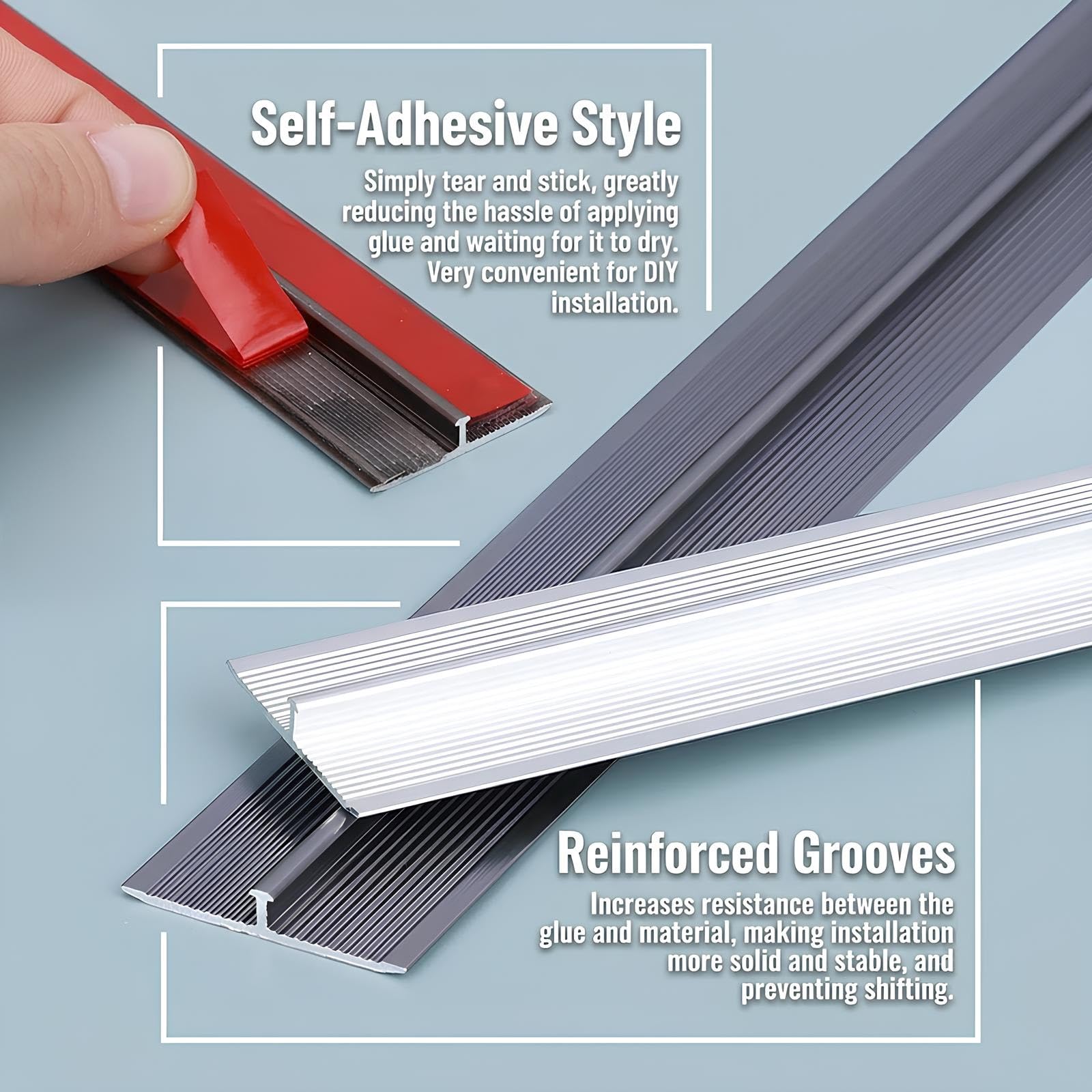 Profilo T in Alluminio, Striscia di Transizione per Pavimento | 80/90/100/140cm Profilo di Adesivo antiscivolo Coprisoglia, per Piastrelle(Gray,3.3cmx115cm)