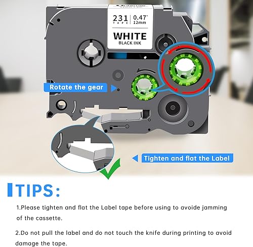 Miniatura 9 de Unismar Tze - Cinta blanca laminada de 0.019 in compatible con Brother TZe-231 TZe231 para Ptouch PT-D220 PTD210 PTH110 PTH100 PTD600 PTD200, negro
