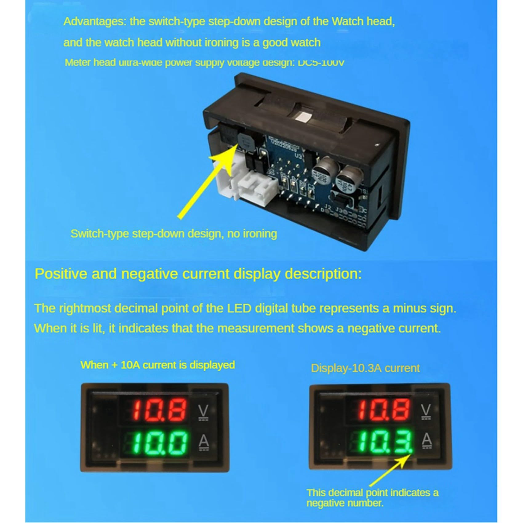 2 amperímetros, voltímetro CC, 0-300 V, 200 A, monitor de batería, LED, medidor de voltaje digital, 12 V, 24 V, 36 V, 48 V, 60 V para coche