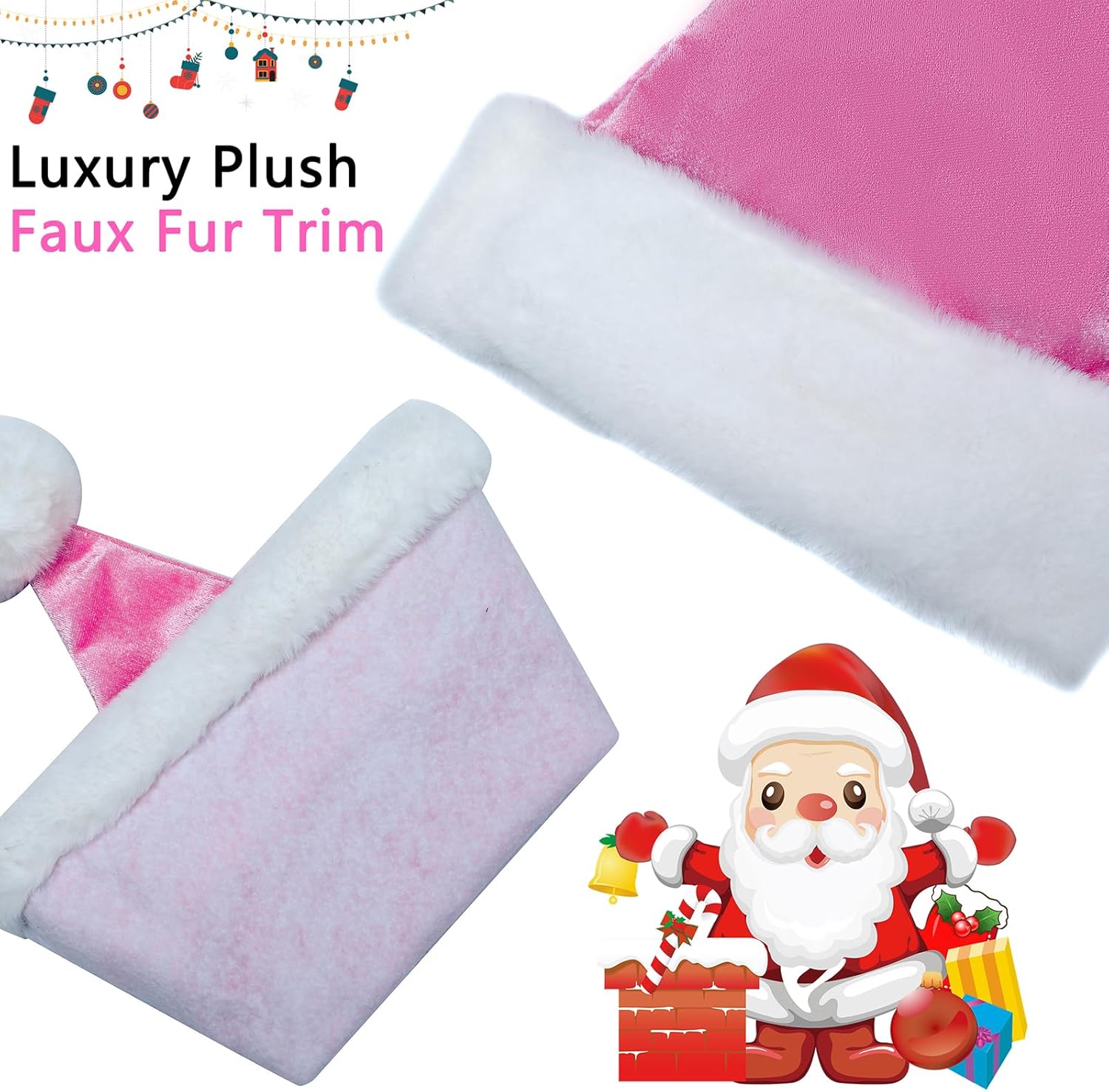 Santa Hats, Unisex Velvet Christmas Hat for Adults, Extra Thicken Classic Xmas Hat for New Year Festive Party - Image 4