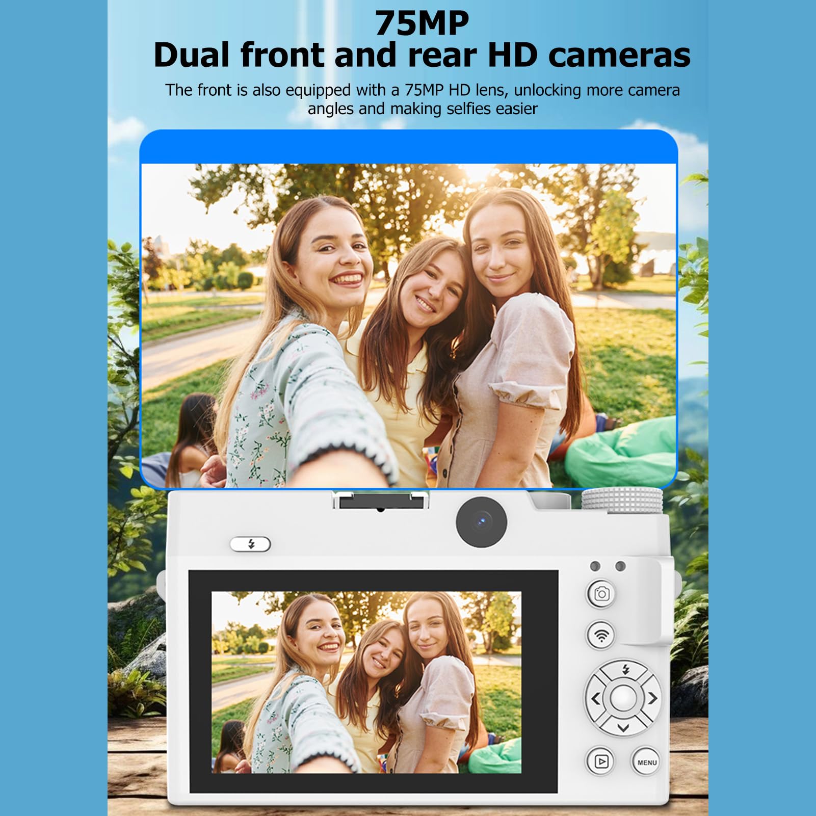 Macchina Fotografica Digitale 4k, Videocamera Digitale Wifi Con Doppio Obiettivo Automatico Con Zoom Uhd 18x Da 75mp Con Flash E Microfono Fotocamera Vlog Portatile Ricaricabile (BLACK) (WHITE)