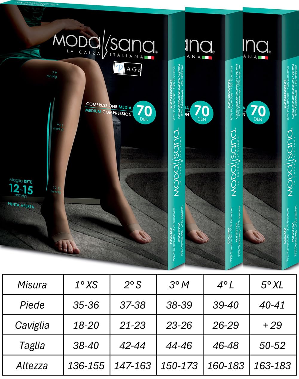 p age 3 Paia di Modasana Calze Collant Punta Aperta 70 DEN Calze a compressione graduata 12/15 mmHg