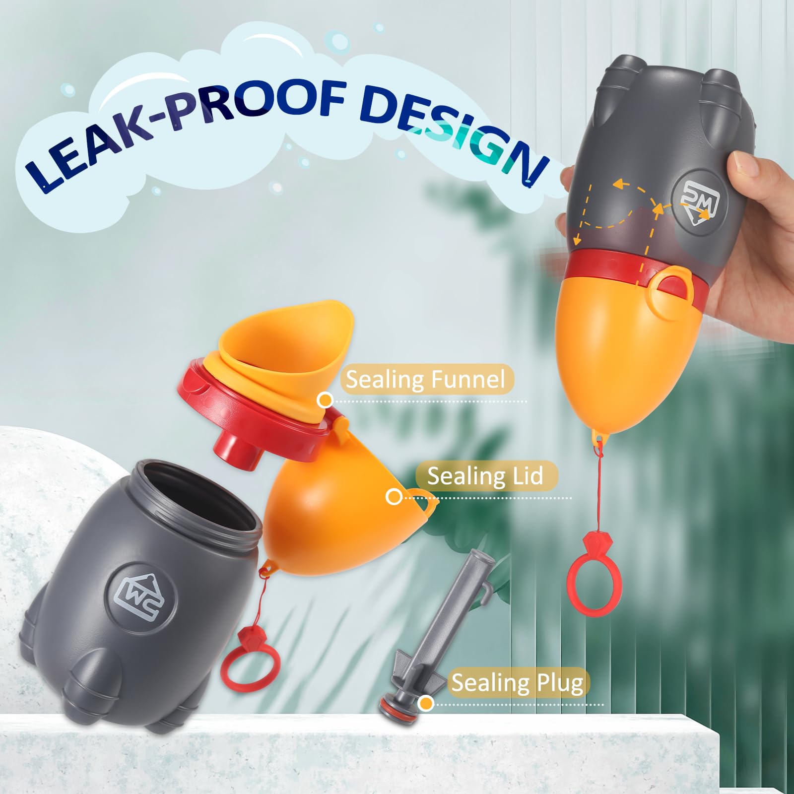 ONEDONE Portable Urinal for Kids Rocket Pee Bottle for Kids Emergency Toilet Urinal for Toddlers Boys Girls 12.5 OZ Small Pee Cup for Kids Camping Car Travel Potty Training Baby Urinal Orange - 4