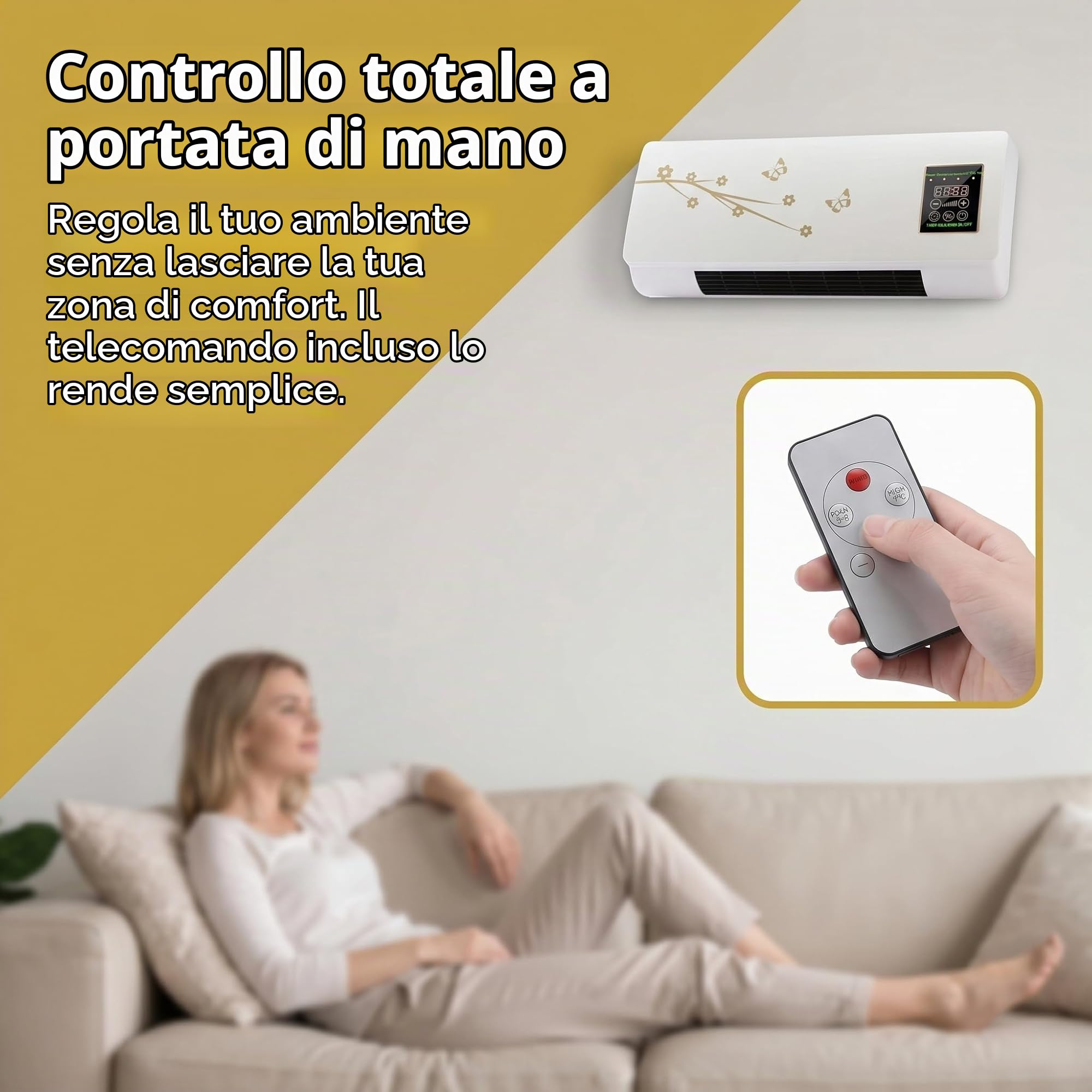Condizionatore d'Aria Portatile a Parete, Mini Ventilatore Senza Condotto, 2 in 1 Raffreddamento e Riscaldamento, Telecomando, unità Senza Pale e Senza sfiato per Camera da Letto, Ufficio