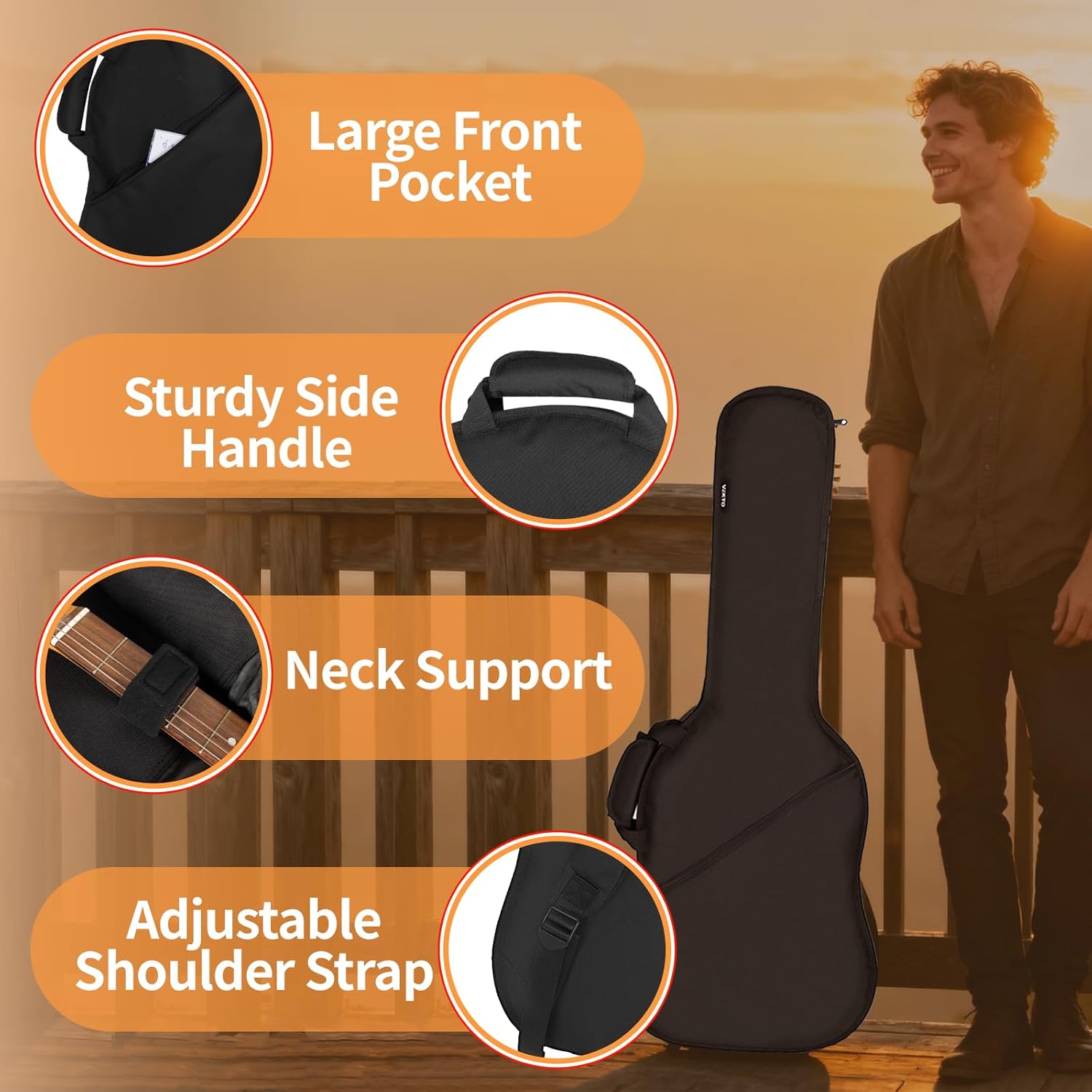 VEKTO Lightweight Electric Guitar Gig Bag 41 Inch – Portable Waterproof 600D Oxford Soft Case with 10mm Padding, Dual Shoulder Straps & Large Pocket, Perfect for Travel & Daily Use