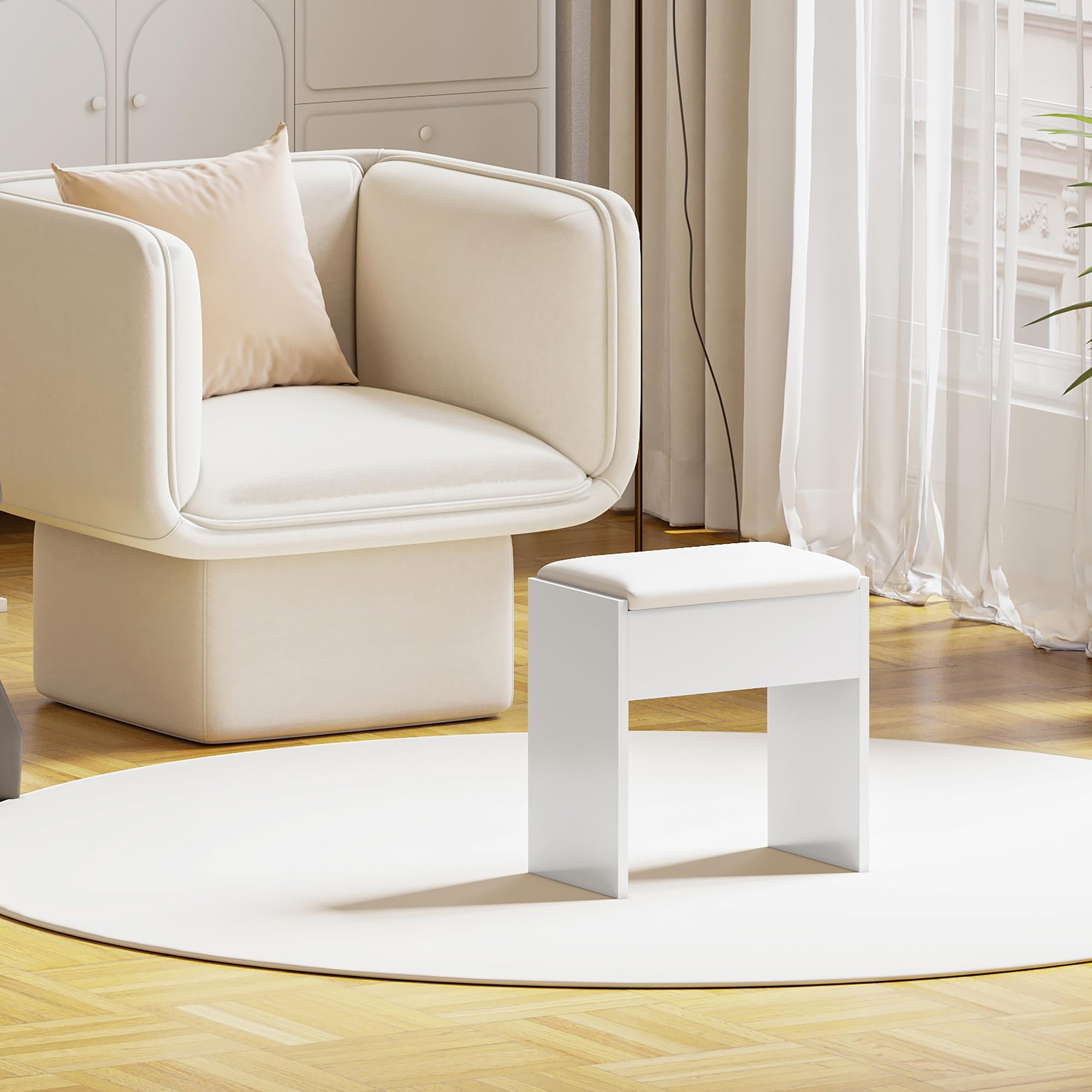 Taburete de Maquillaje de Madera Acolchado 40x23,5x43cm Blanco