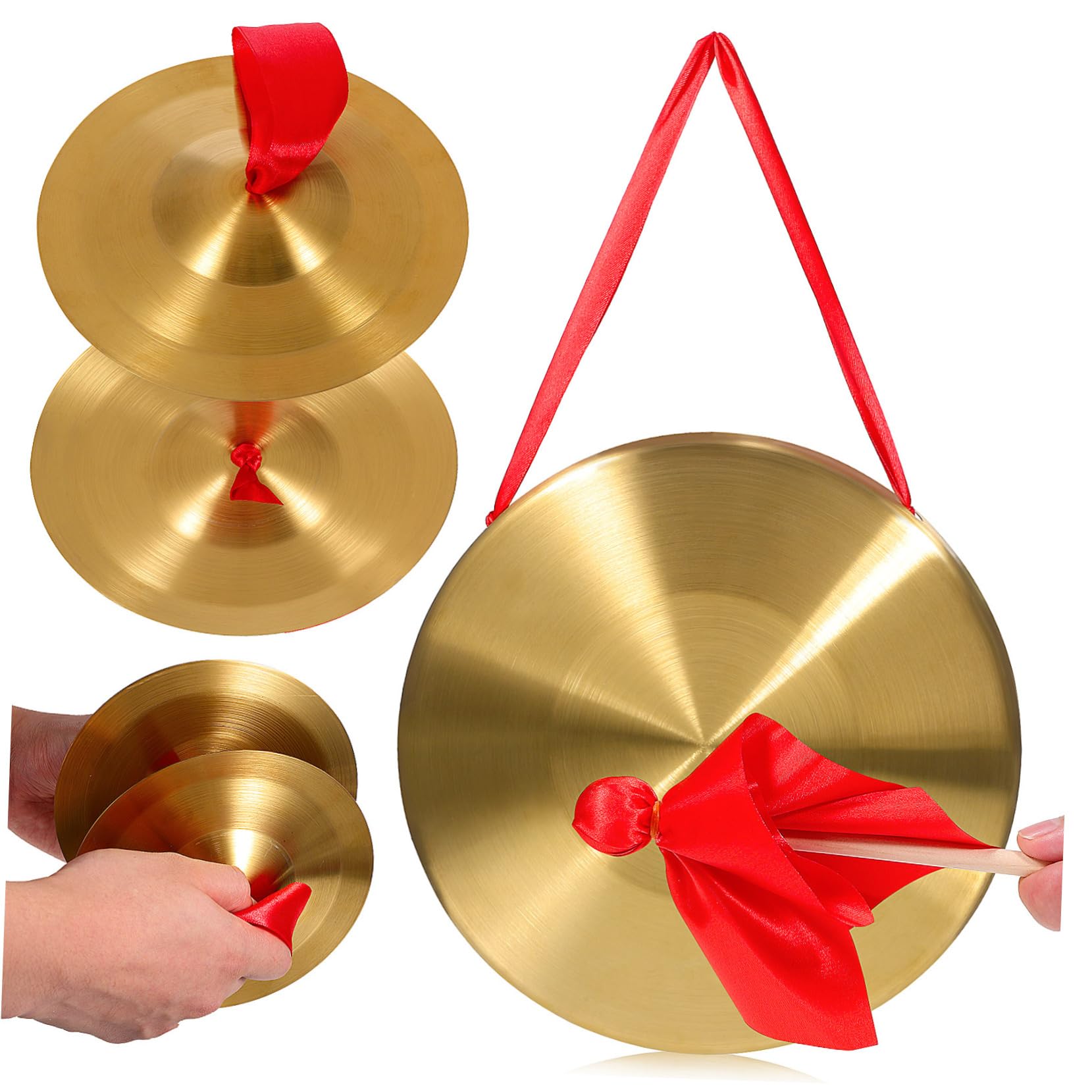 Levemolo 22cm Hand Gong 15cm Copper Cymbals Pair Set Play Hammer for Personal Practice