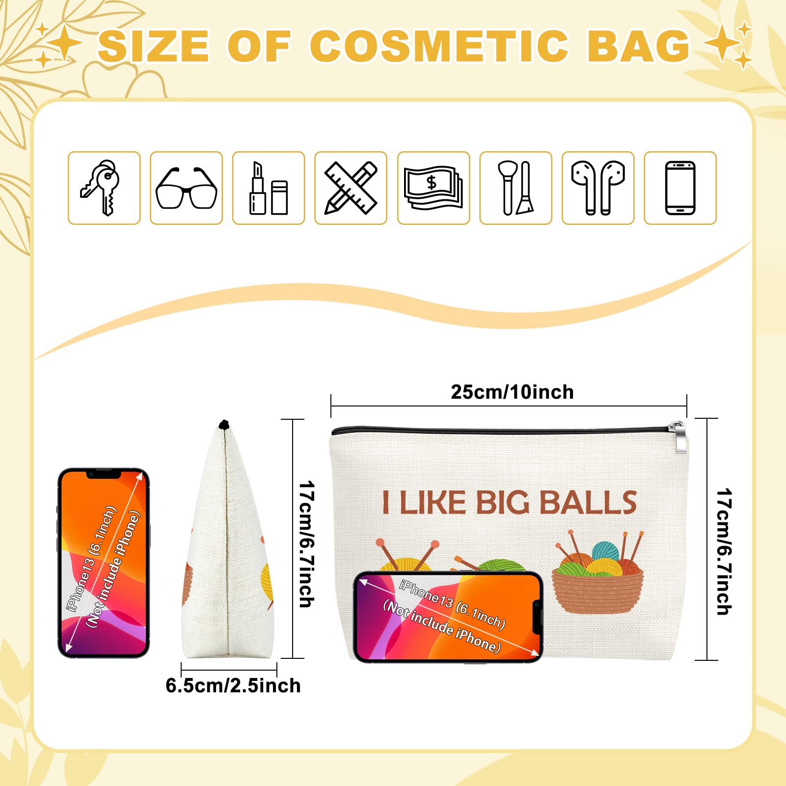 Funny Knitting Gift Makeup Bag for Women Crochet Gifts for Crochet Lovers Knitting Gifts for Her Friend Sister Cosmetic Bag Sewing Gifts for Sewing Lovers Seamstress Presents Travel Zipper Pouch - Image 3