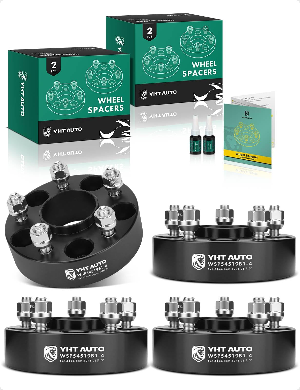 yhtauto 5x4.5 hub centric wheel spacers 1.5 inch compatible with nissan & infiniti models, altima, rogue, sentra, murano, qx60, 5x114.3mm tire spacers w/ 12x1.25 studs 66.1mm hub bore 5 lug 4pcs black