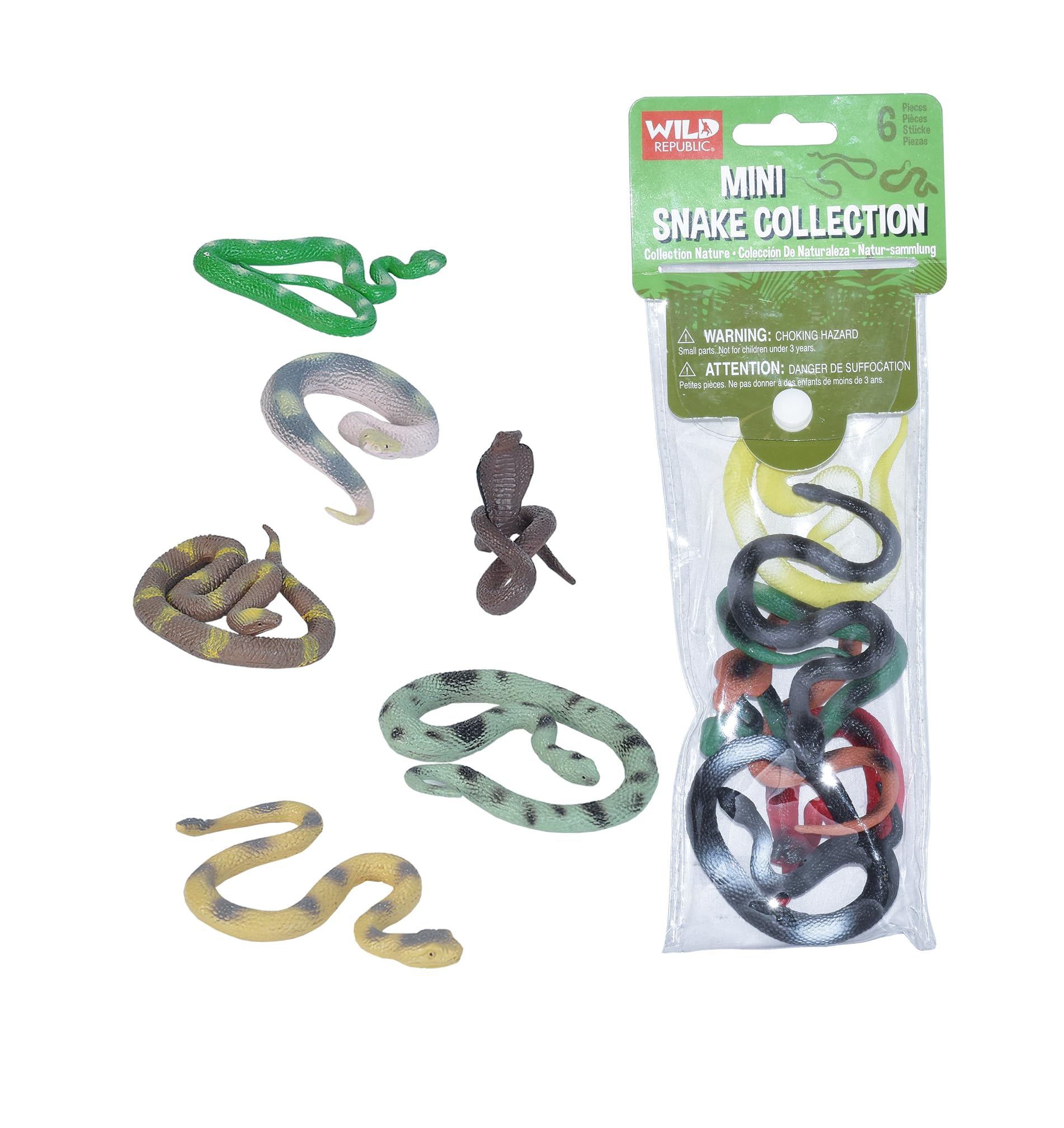 Wild Republic Mini Snake Polybag, Fake Snakes, Educational Toys, Kids Gifts, 12 Pieces