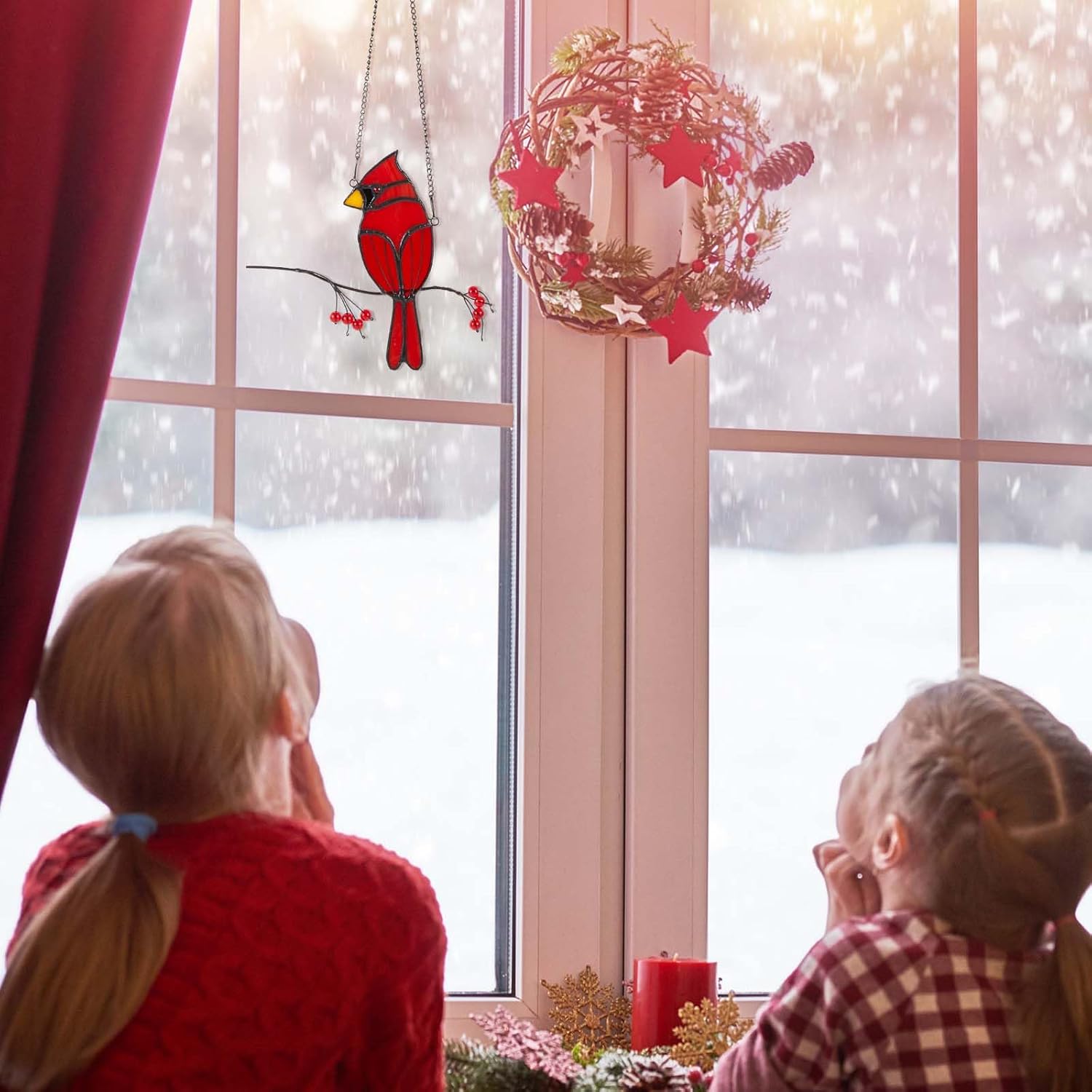 Soaoo Cardinal Gifts Red Cardinal Stained Glass Bird Suncatcher for Women Stained Glass Window Hanging Ornament Suncatcher Handmade Bird Decor Memorial Gift for Mom Grandma Nana(Sitting) - Image 6