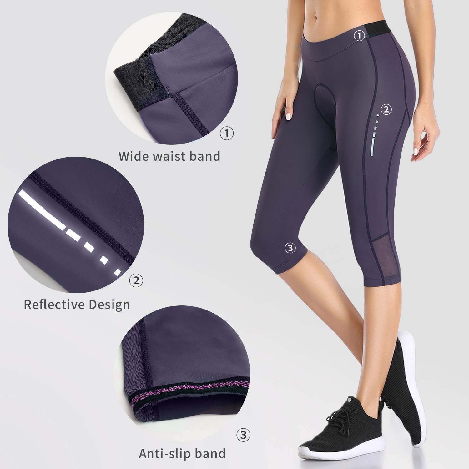 Santic Pantalon Cycliste 7/8 Cuissard Vélo Femme Rembourré pour Vélo Respirant Leggings de Vélo Collants de Cyclisme Longues VTT Noir