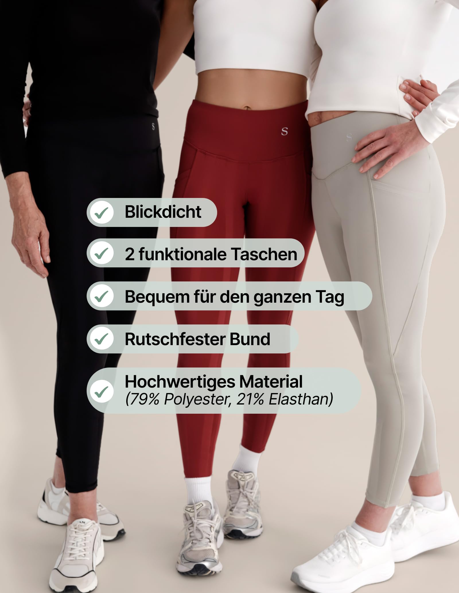 Skinnify Resistance Bands Sport Leggings für Damen | Integrierte Resistance Bänder | High Waist | Schwarz (DE/NL/SE/PL, Alphanumerisch, S, Regular, Regular, 4 Integrierte Resistance Bänder)
