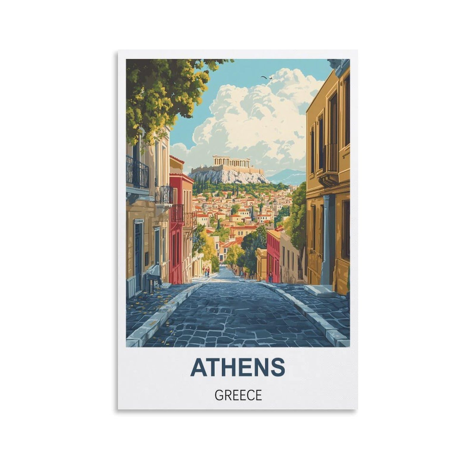 FJIWECWSQ Athens Greece Vintage Travel Posters 08x12inch(20x30cm) Canvas Wall Art Painting Prints