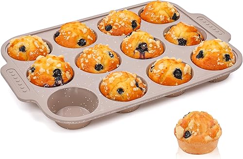 Miniatura 10 de 2 moldes de silicona para magdalenas para hornear con marco reforzado de metal, bandeja antiadherente para cupcakes para horno, 12 tazas regulares y
