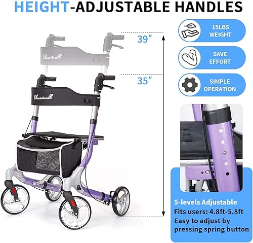 Miniatura 5 de Planetwalk - Andadores con ruedas para personas mayores, ligero y plegable con asiento y ruedas de 8 pulgadas, ayuda de movilidad todo terreno con