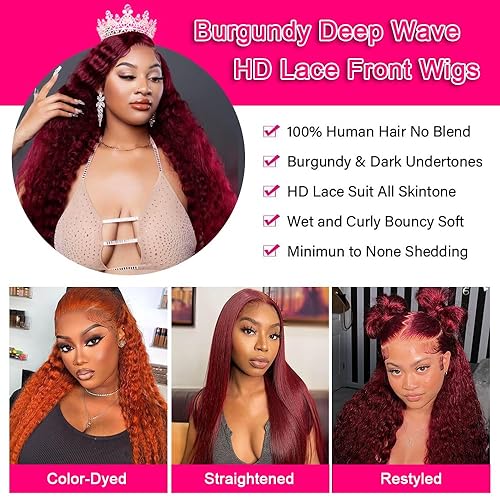 Miniatura 5 de YEEAAK 427 Highlight Ombre 13x6 Lace Front Wig Human Hair Honey Blonde 13x6 Deep Wave Lace Front Wigsfor Black Women Colored 180% Density Glueless