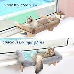 Zakkart Cat Perch for Window Sill with Bolster - Orthopedic Hammock Design with Premium Hardwood & Robust Metal Frame - Cat Window Seat for Large Cats and Kittens - Nartural Color Wood with Gray Bed