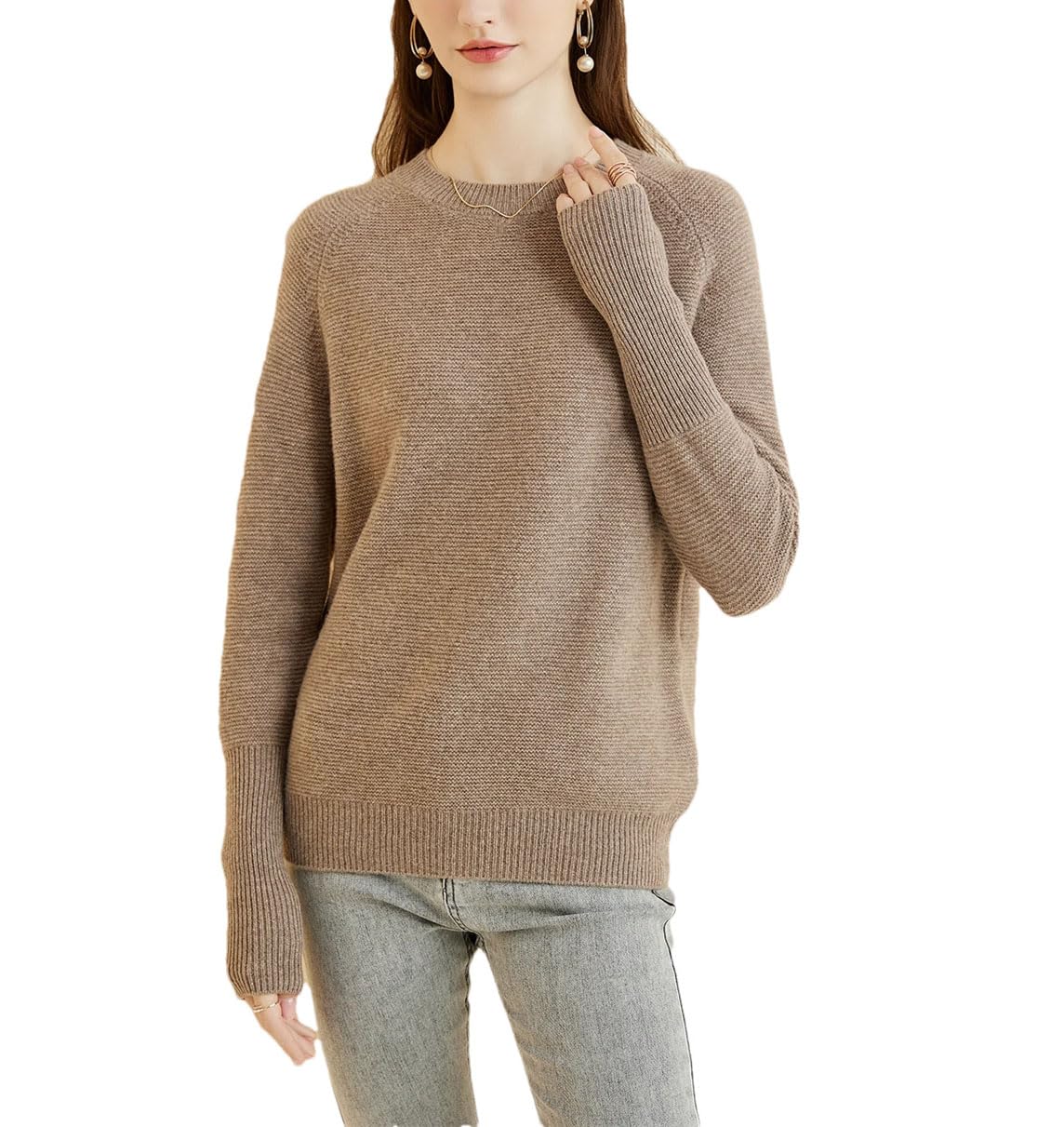 Wjnvfioo Maglione da donna in lana merino autunno inverno caldo morbido casual girocollo top manica lunga pullover lavorato a maglia