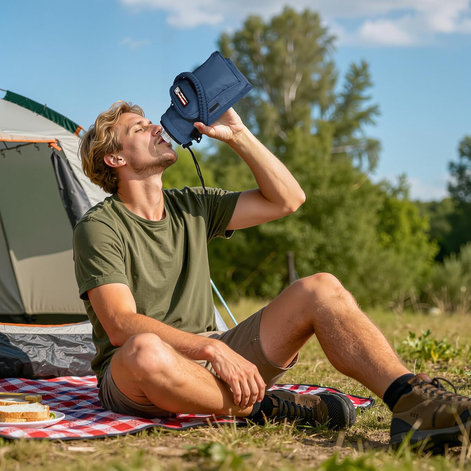 NATURE PIONEOR Water Bottle Holder with Adjustable Strap - 26/32/36/40/46/64oz Insulated Water Bottle Sling Carrier with Paracord Handle & 2 Pockets, Outdoor Sports, Hiking, Camping, Gym - Image 9