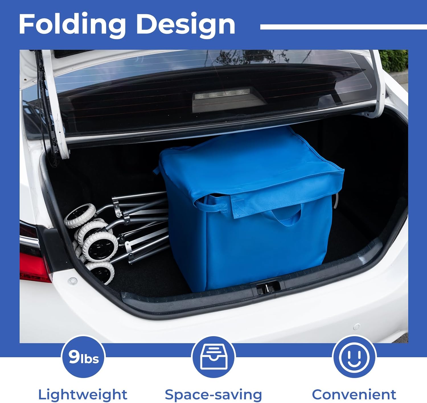 COSTWAY Folding Shopping Cart folded and stored in a car trunk