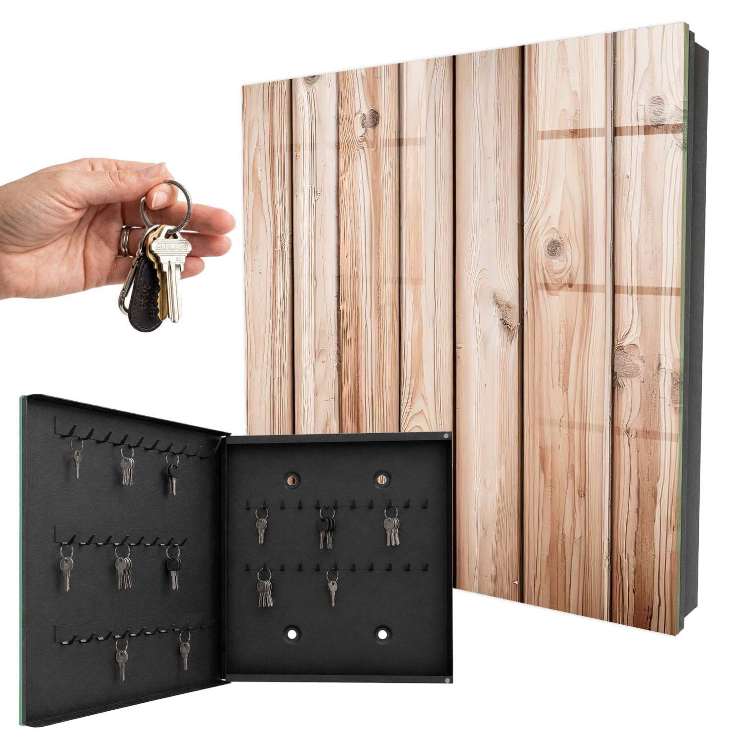 Cassetta portachiavi in vetro 30x30 cm Tavole di legno Porta Sinistra Nero | Appendiabiti | Bacheca | Vetrinetta | Nicchia | Casellario | Armadio | Gancio | Quadro | Mobiletto | Contenitore | Supporto