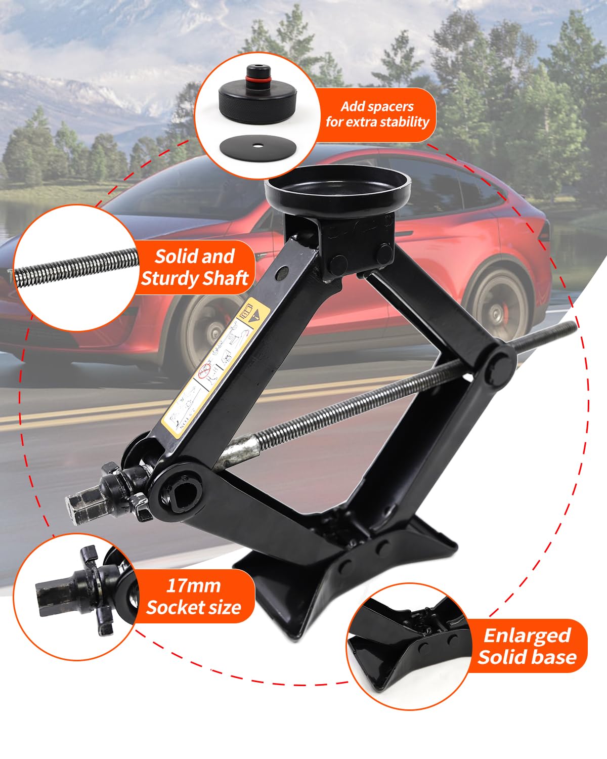 Gato hidráulico de tijera de 2,5 toneladas de capacidad, compatible con Tesla Model Y/3/S/X, kit de coche con manivela, carretilla elevadora/llave, kit de reparación de neumáticos de emergencia