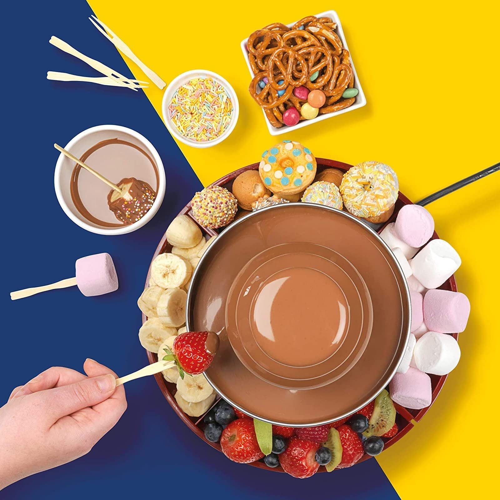 CUSMA Fontana di Cioccolato | Mini Set per Fonduta con Vassoio da Portata | Macchina Elettrica A 3 Piani con Base Hot Melting Pot