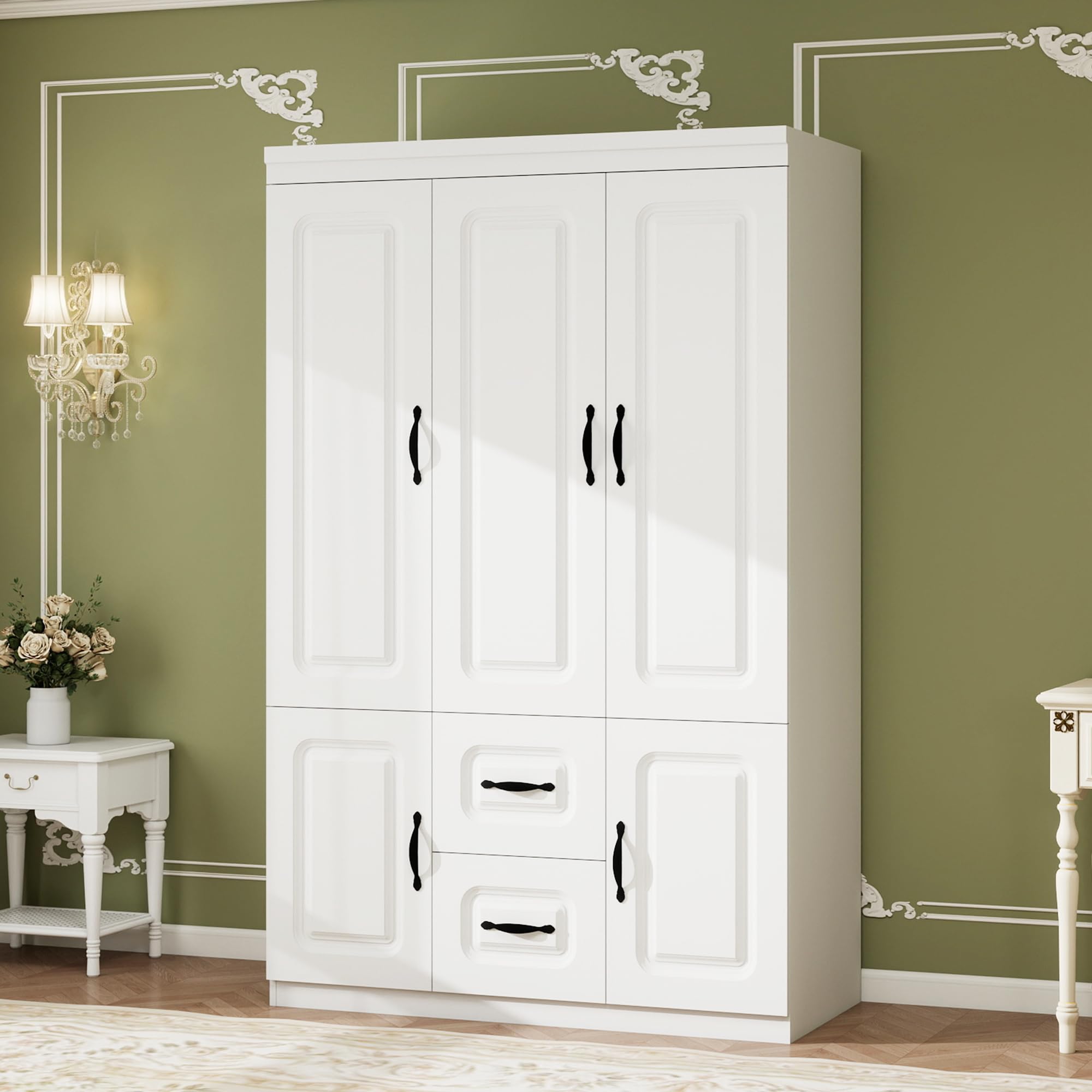 Keloyid Armoire Wardrobe Closet 3 Door: Wooden White Bedroom Armoire Storage Cabinet for Large Capacity Armoire and Wardrobe Closet Wood with 2