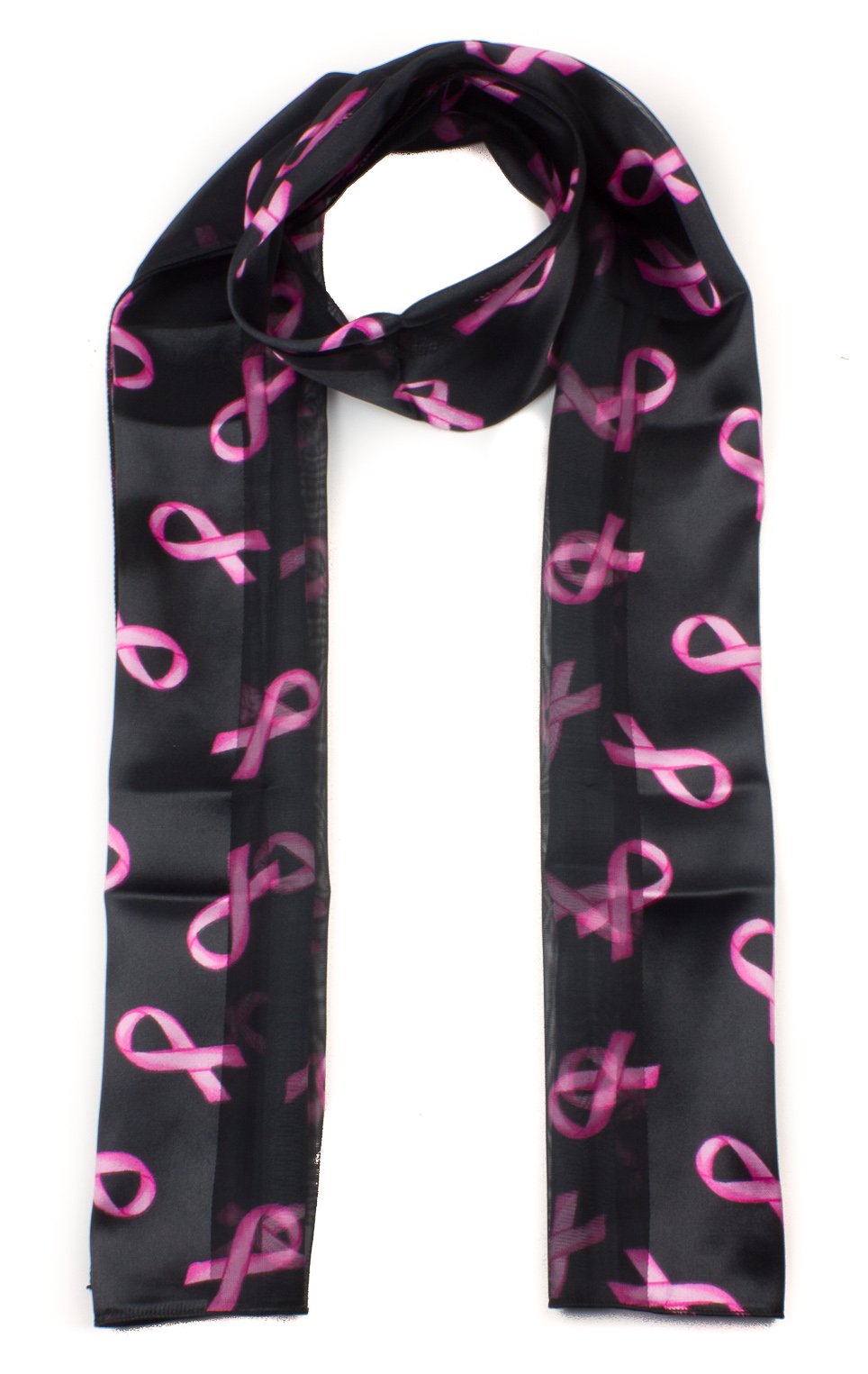 Mytoptrendz® Ladies Satin Chiffon Pink Ribbon Scarf Women's Breast Cancer Symbol Neck Wrap (BLACK with PINK ribbon)