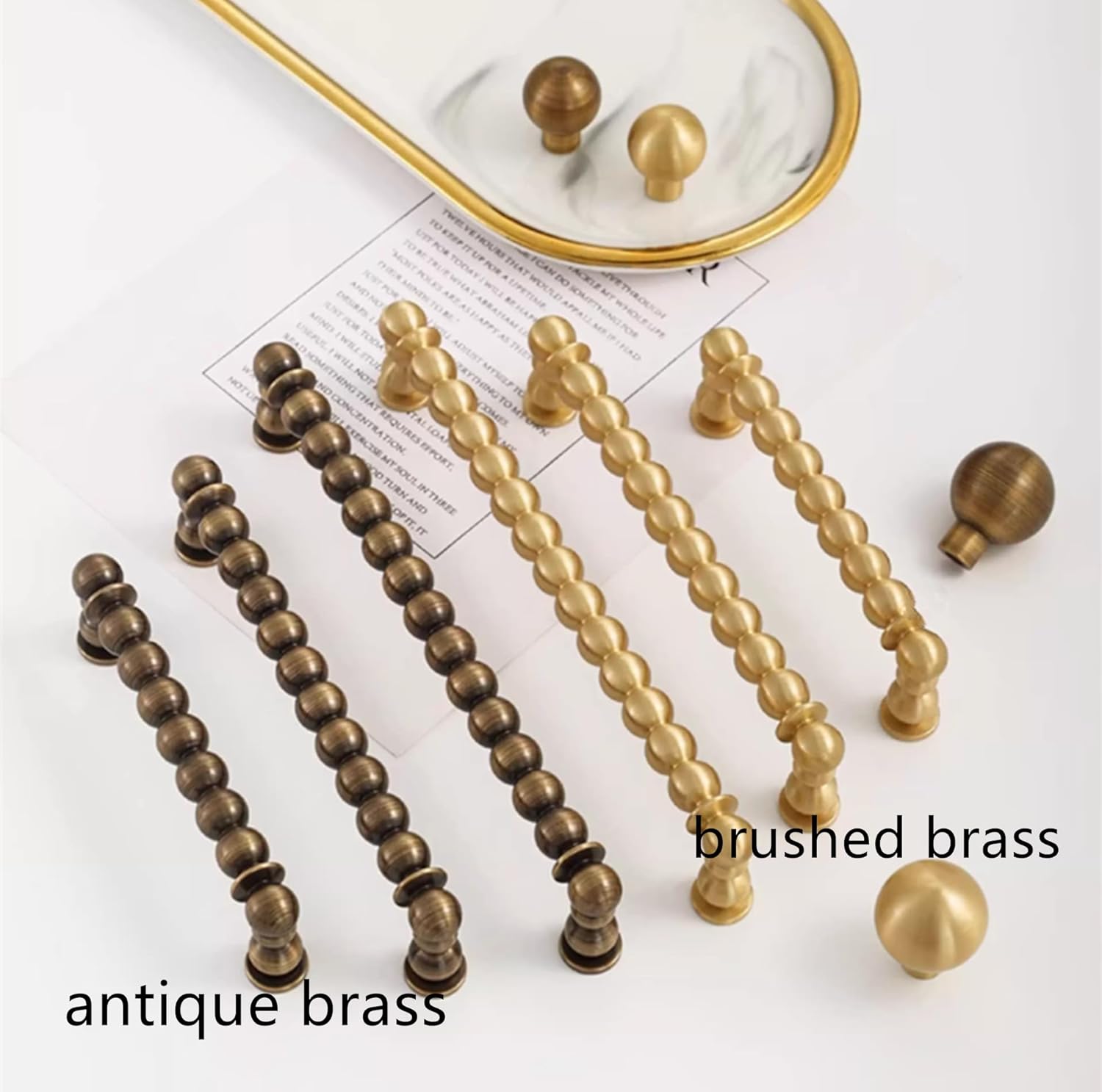 MFYS Beads Drawer Pulls Handles Antique Brass Kitchen Cabinet Pulls Handles Brushed Brass Cupboard Handles for Bathroom (1, Antique Brass, 5.0" Hole to Hole)