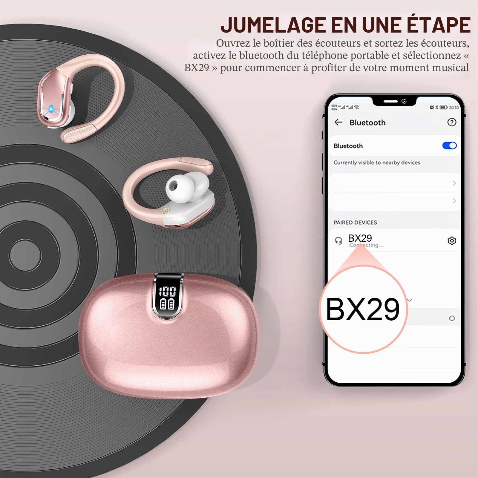 Ltinist Ecouteurs Bluetooth sans Fil Sport, 75H Écouteur Bluetooth 5.3 HiFi Stéréo, 2025 Ecouteurs sans Fil avec ENC Antibruit Mic, IP7 Étanche Oreillette Bluetooth