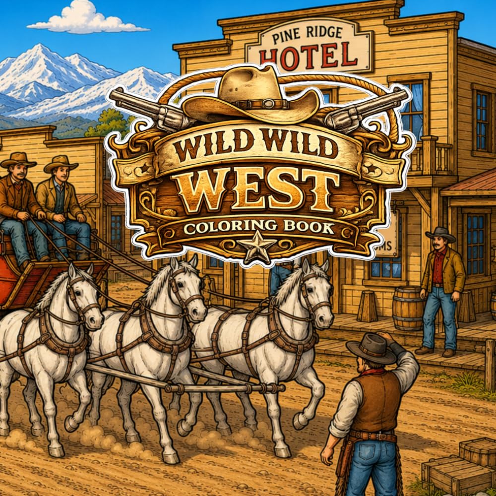 Wild Wild West Coloring Book: Wild West action packed Coloring Book for Teens and Adults: Cowboys, Horses, Rodeos, Frontier Towns, Trains, Ranches, and Western Adventures