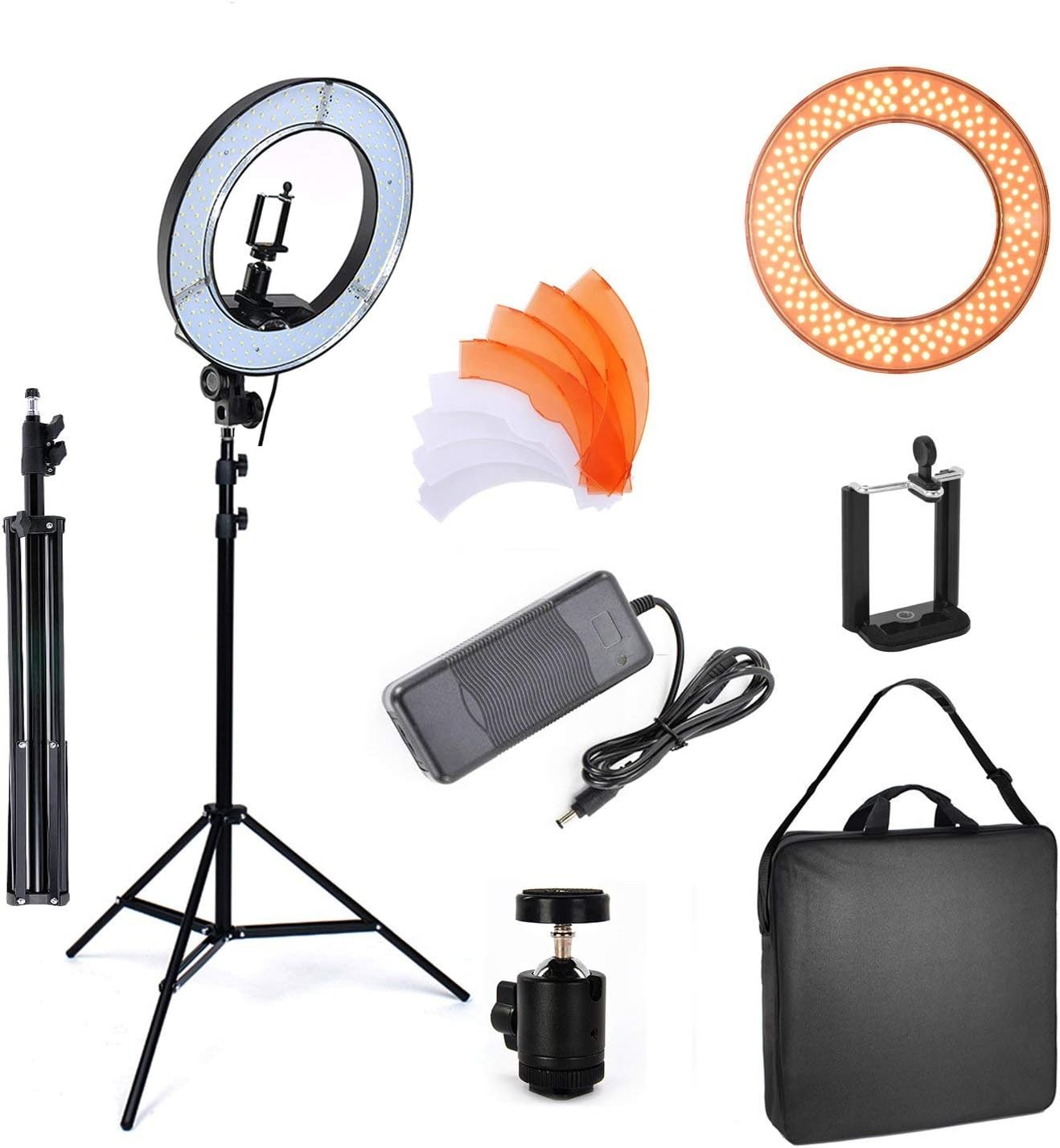 PHOTO MASTER 14 Inch Dimmable LED Camera Photo Video Ring Light and Light Stand Lighting Kit, Included Dimmable Ring Light,Tripod Stand,Diffuser,Phone Holder,Ball Head,Screw Adapter for YouTube