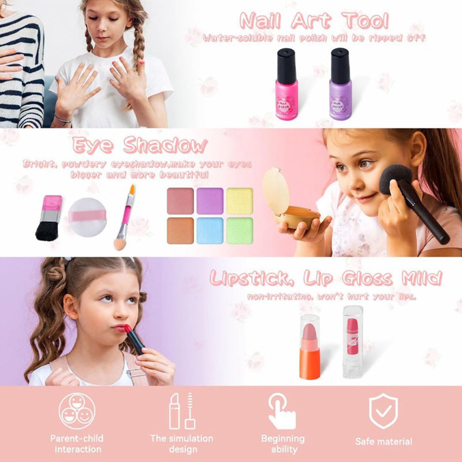 Kit Trucco Bambina Kit Trucco Reale Sicuro E Delicato | Set Cosmetico Giocattolo Vero Lavabile Per Bambini Di Ruolo Travestimento Festa Salone Di Bellezza Cosmetico Glitter