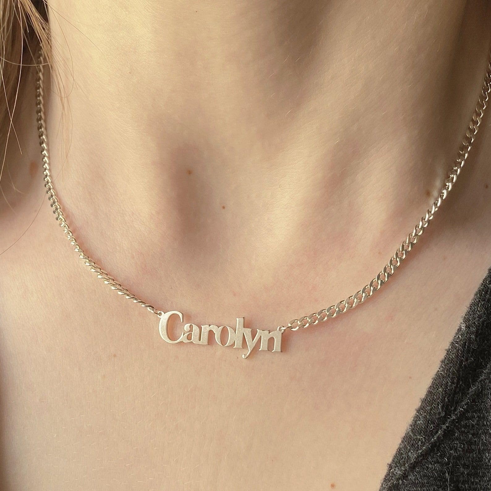 Plata de ley collar con nombre cadena barbada joya Navidad para ella Día de la Madre