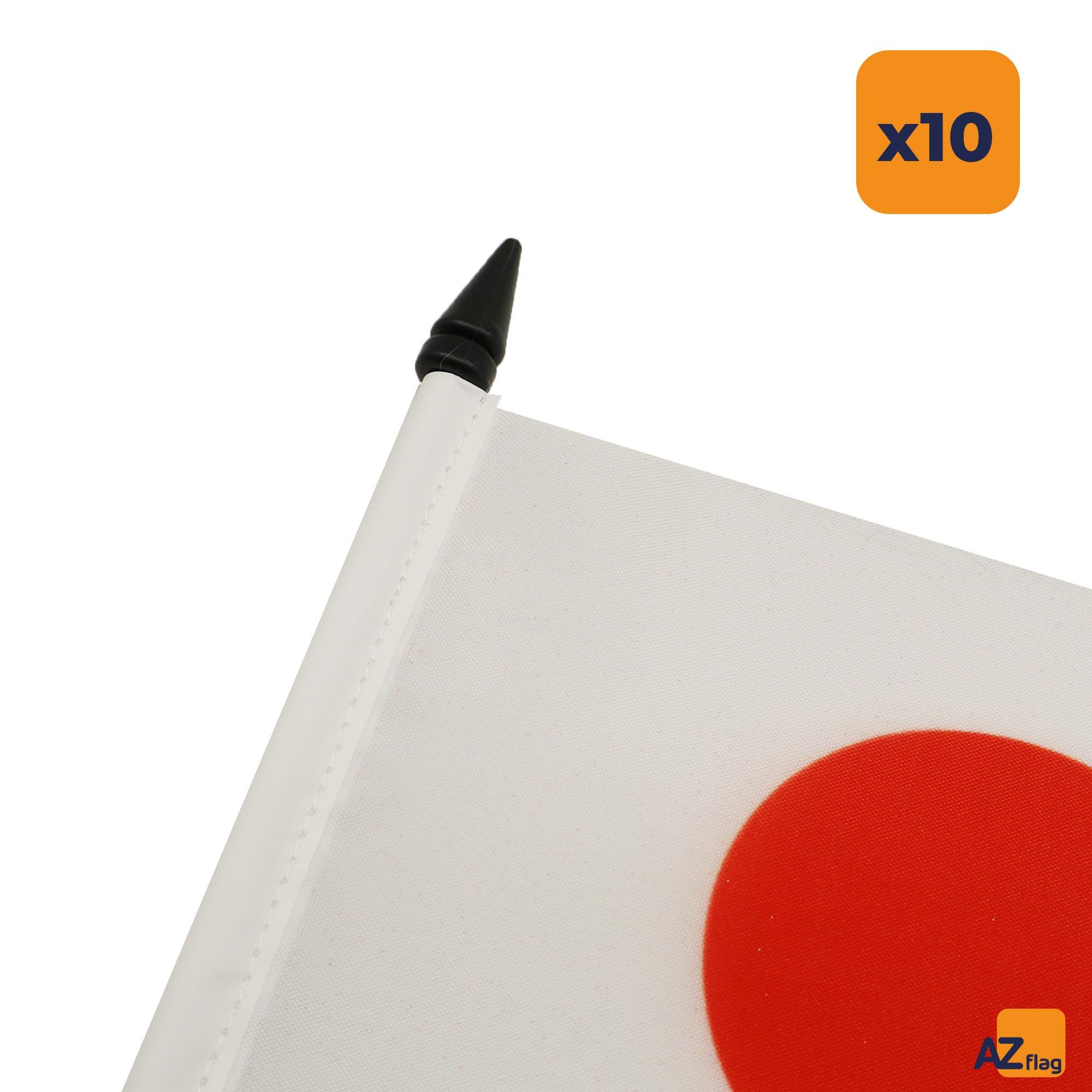 AZ FLAG - 10 banderas de mesa japonesas 15 x 10 cm, 10 mini banderas japonesas de oficina 100% poliéster con mástil de 25 cm y base de plástico negro