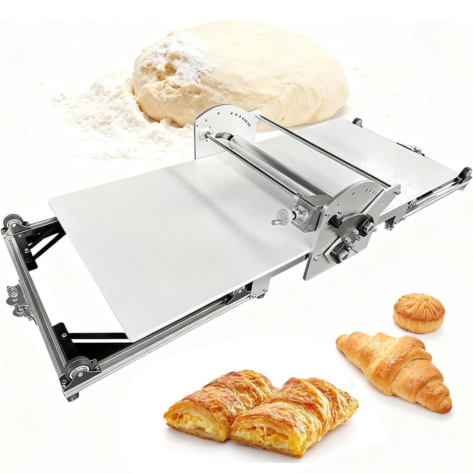 Sfogliatrice E Sfogliatrice Elettrica Professionale | Spessore Regolabile Da 2 a 30 Mm per Pasta Sfoglia, Croissant E Pizza | Macchina Da Tavolo Pieghevole in Acciaio Inox per Panetteria