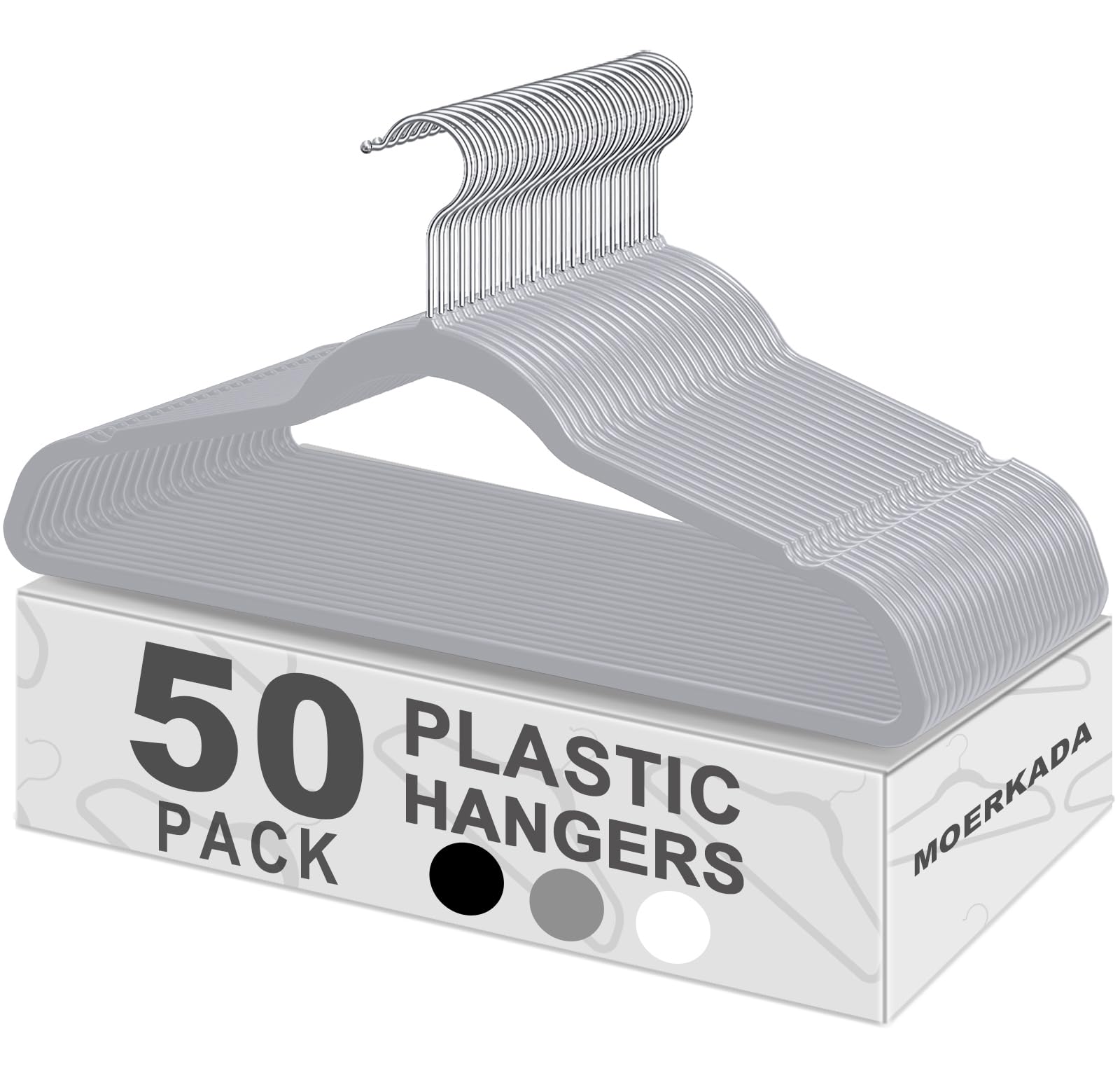 Plastic Hangers 50 Pack Non-Velvet Slim Hangers -Heavy Duty Coat Hanger-Space-Saving Closet Hangers, Grey Large Coat Hangers by MOERKADA