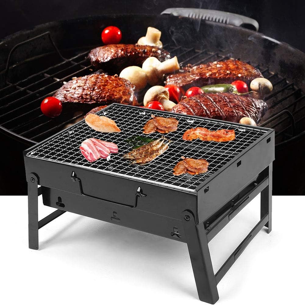 Aufee Griglia a Carbone, Portatile in Acciaio Inox Resistente Pieghevole Barbecue Grill griglia a Carbone di Legna per Campeggio Picnic allaperto Aufee Griglia a Carbone, Portatile in Acciaio Inox Resistente Pieghevole Barbecue Grill griglia a Carbone di Legna per Campeggio Picnic allaperto
